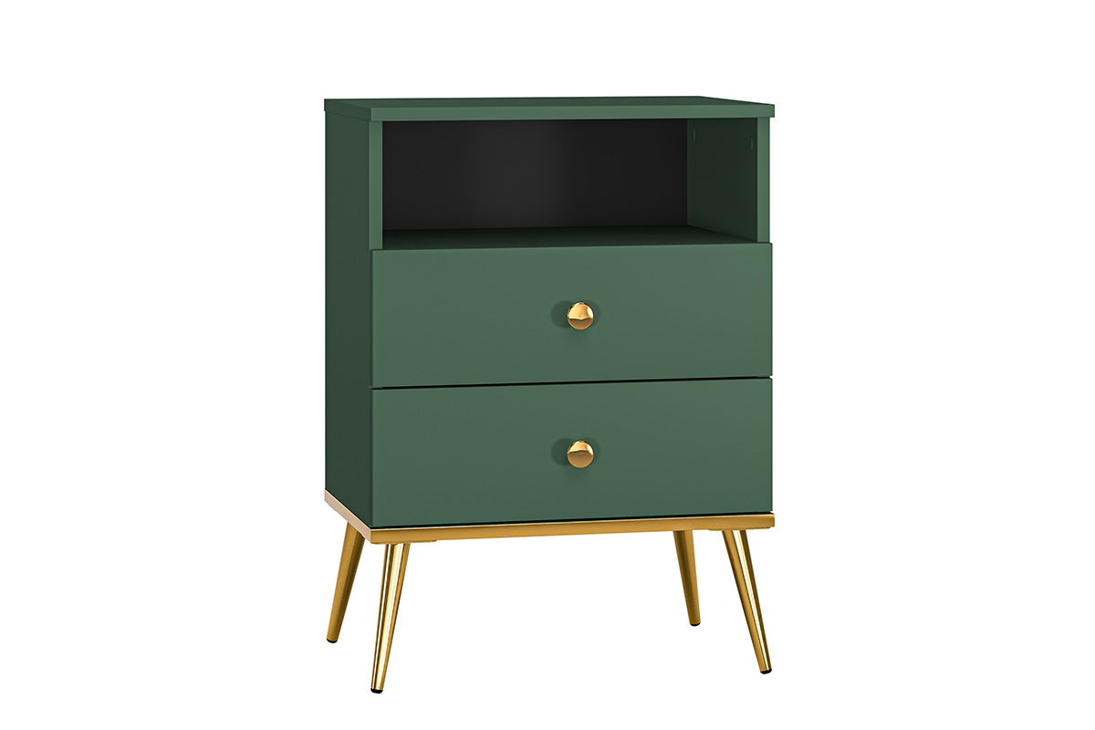 Noční stolek Euras 10 - 50 cm / 2 zásuvky - labrador / zlaté nožky zielona Noční stolek