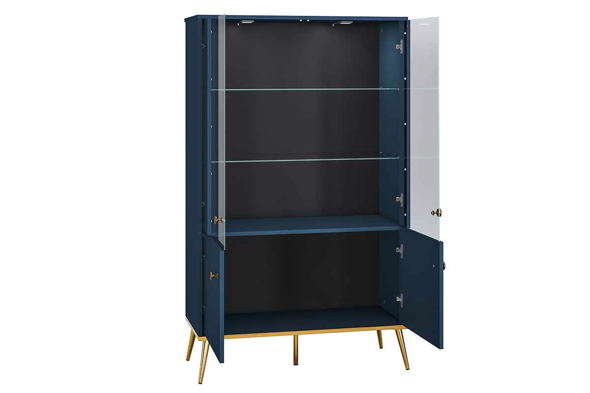 Vitrína presklená štvordverová Naemo 02 - Blankyt tmavý / zlaté Granátová Vitrína