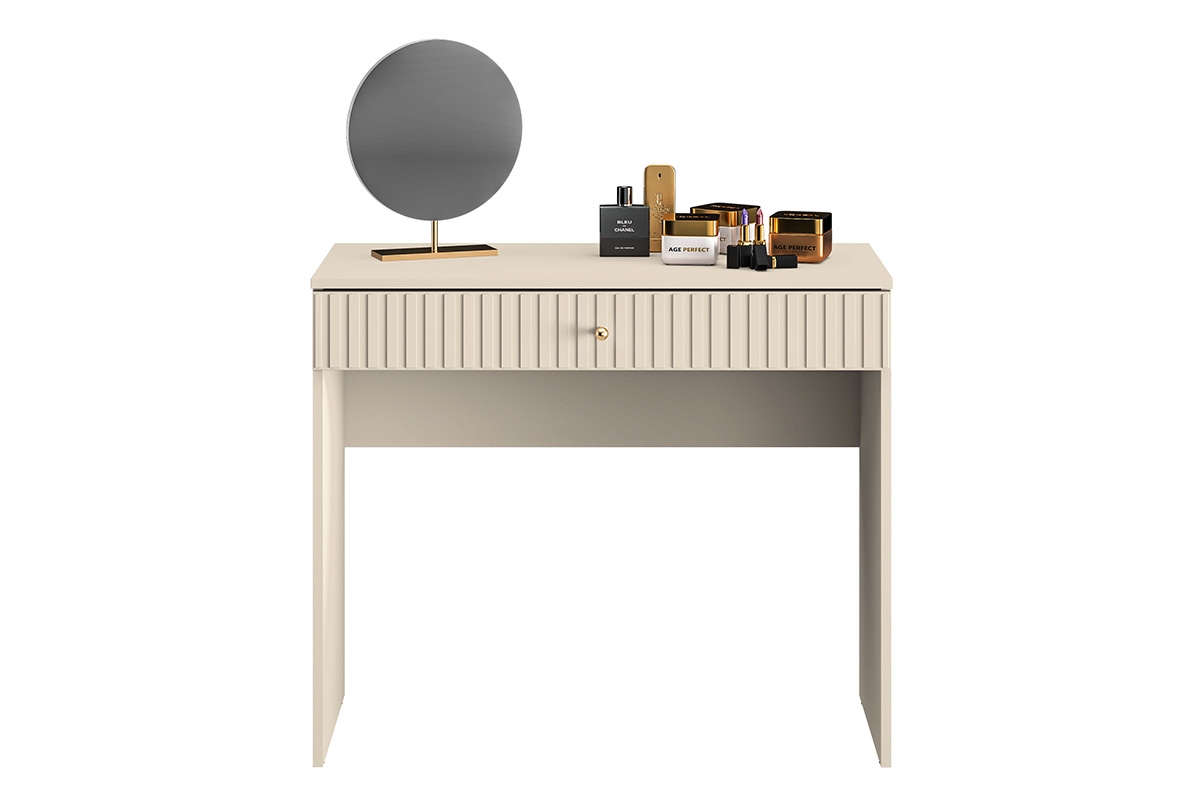 Toaletní stolek Jamuzi 92 cm - kašmírová / černé nožky bezowa Toaletní stolek s frézovaným čelem
