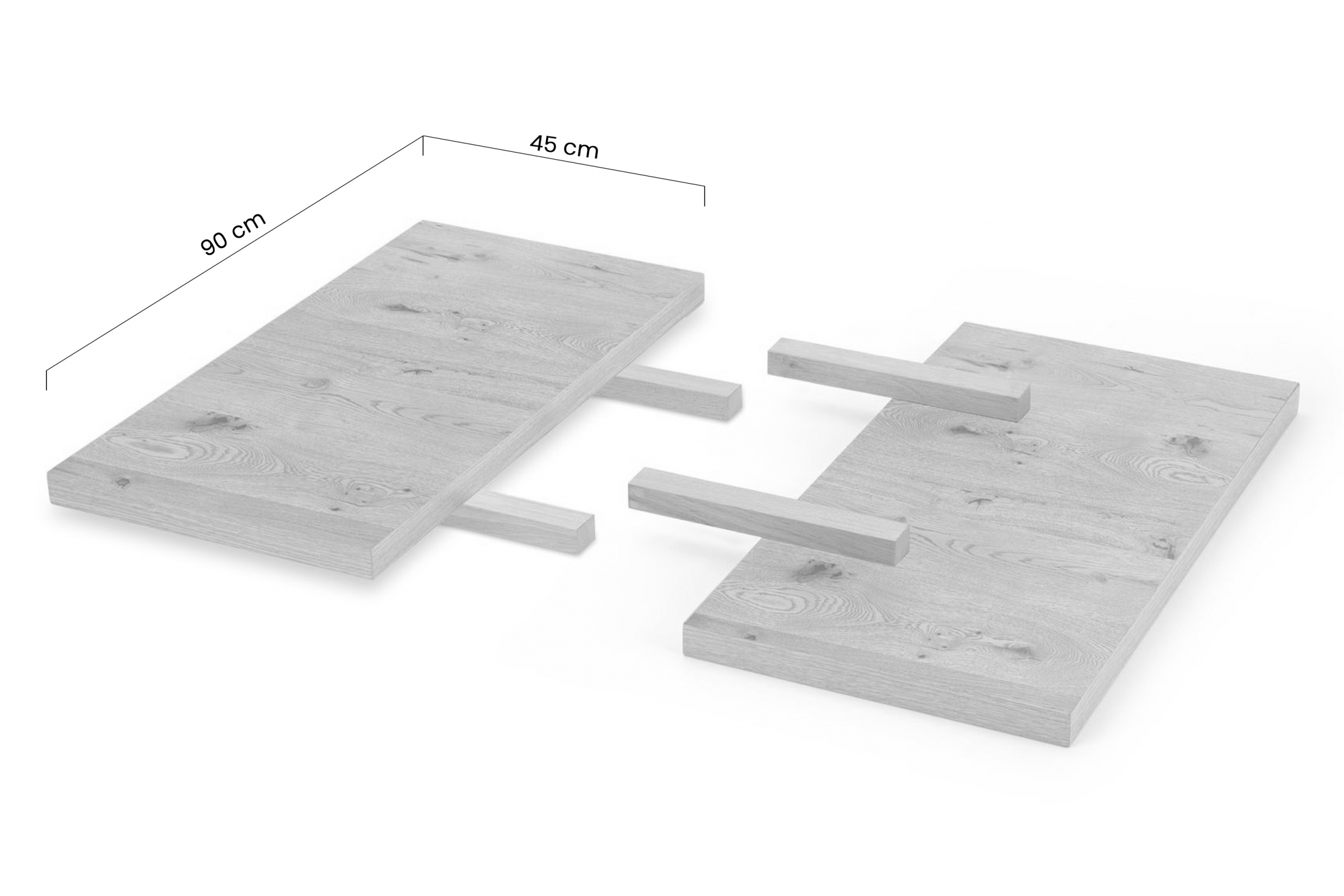 Sada 2 prodlužovacích desek Salvio 45x90 cm - světlý dub / černá Przedluzki do stolu Massive 45x90cm komplet 2 ks - světlý dub / černá