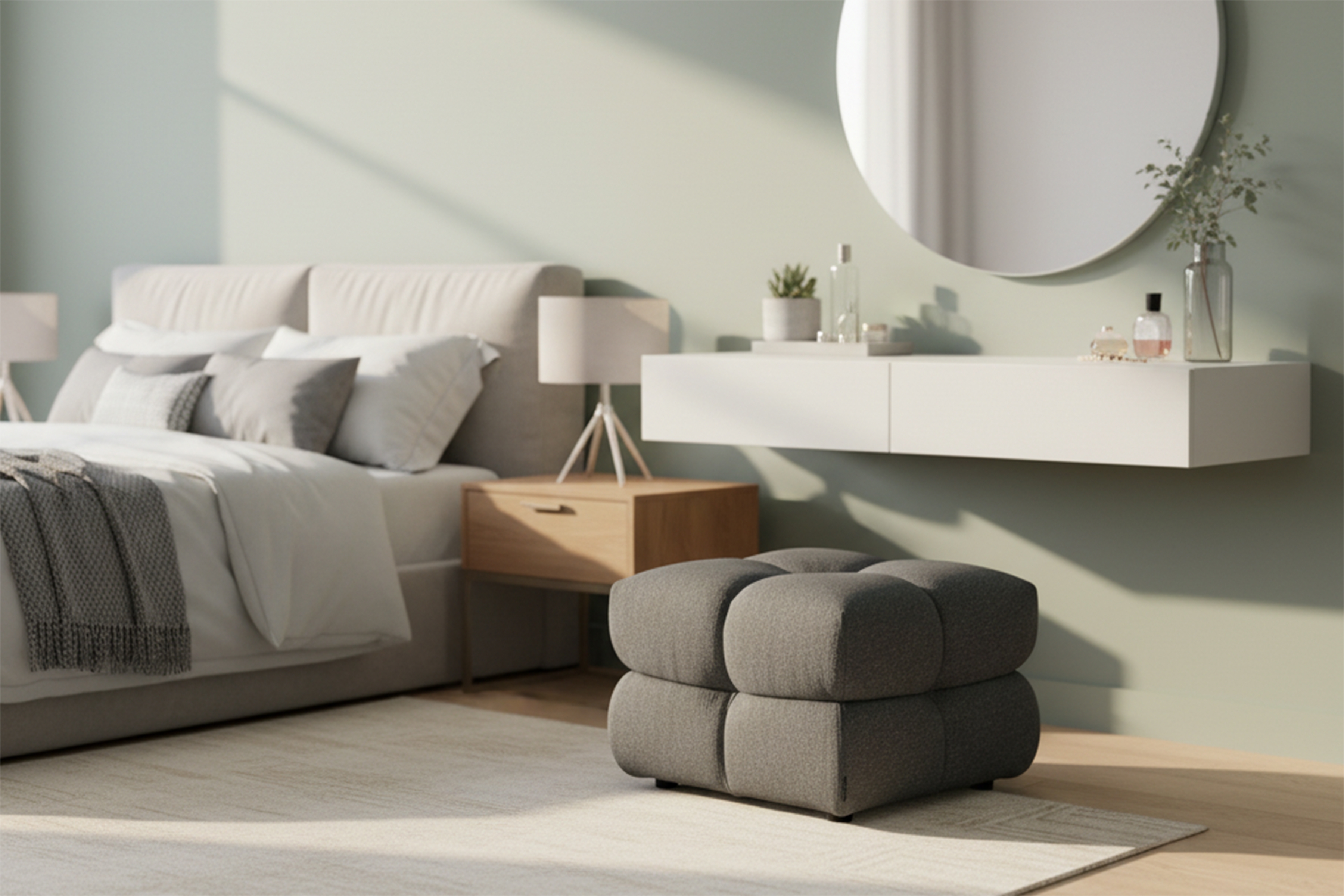 Taburet Magnelio Mini - sivá bouclé Raven 10 Taburet Magnelio Mini - šedá boucle Raven 10