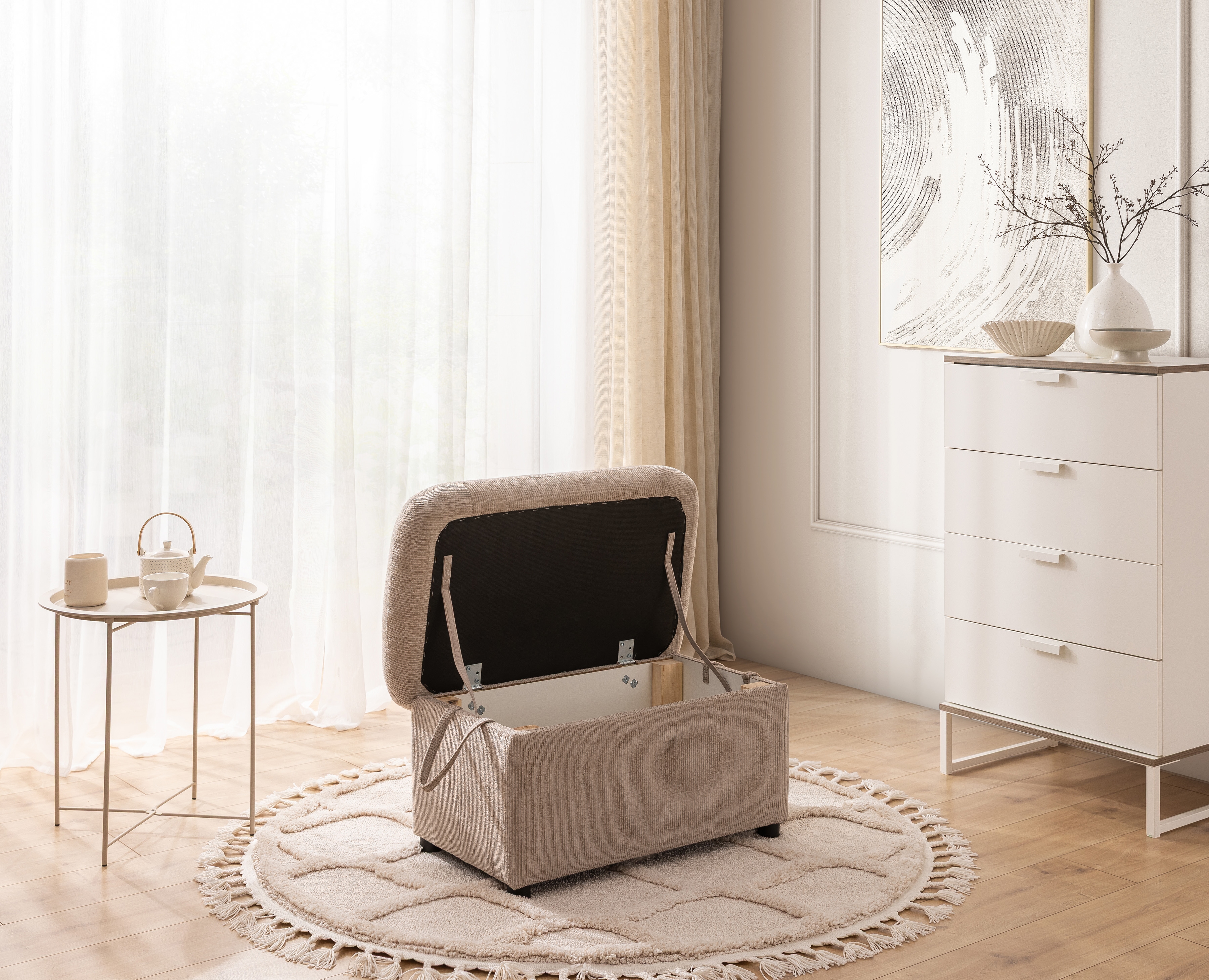 Taburet Masilio s úložným prostorem - béžová Sierra 744 Taburet Masilio s úložným prostorem- béžová šenil Sierra 744