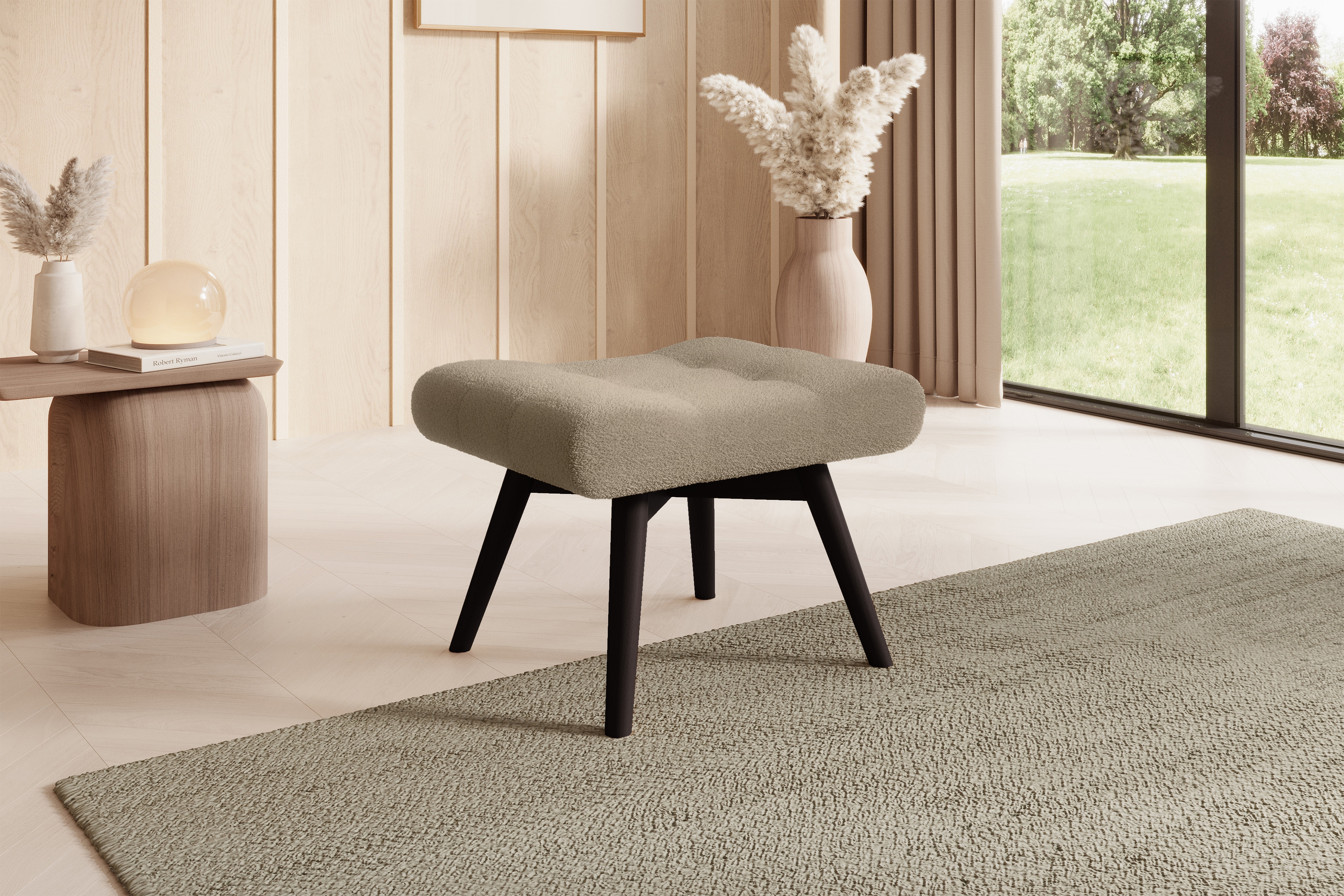 Taburet prešívaná Ušiak Škandinávsky Nordic - ciemno Béžová boucle Lambi 6 / Venge  Taburet prešívaná Ušiak Škandinávsky Nordic - ciemno Béžová boucle Lambi 6 / Venge 