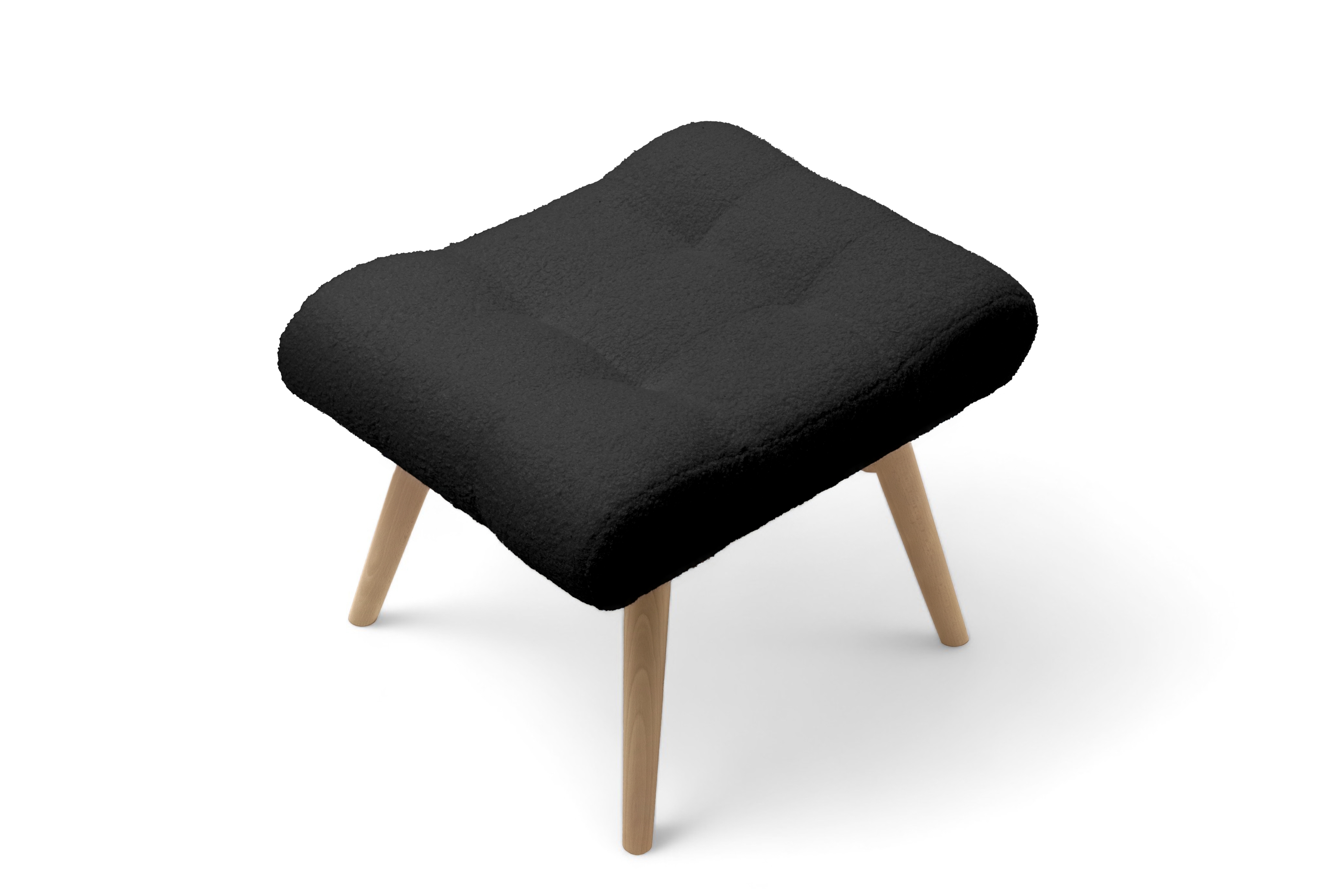 Taburet prošívaný Nordic - černá boucle Lambi 13 / nožky buk Taburet došívaná Ušák Skandynawski Nordic - černá boucle Lambi 13 / buk 