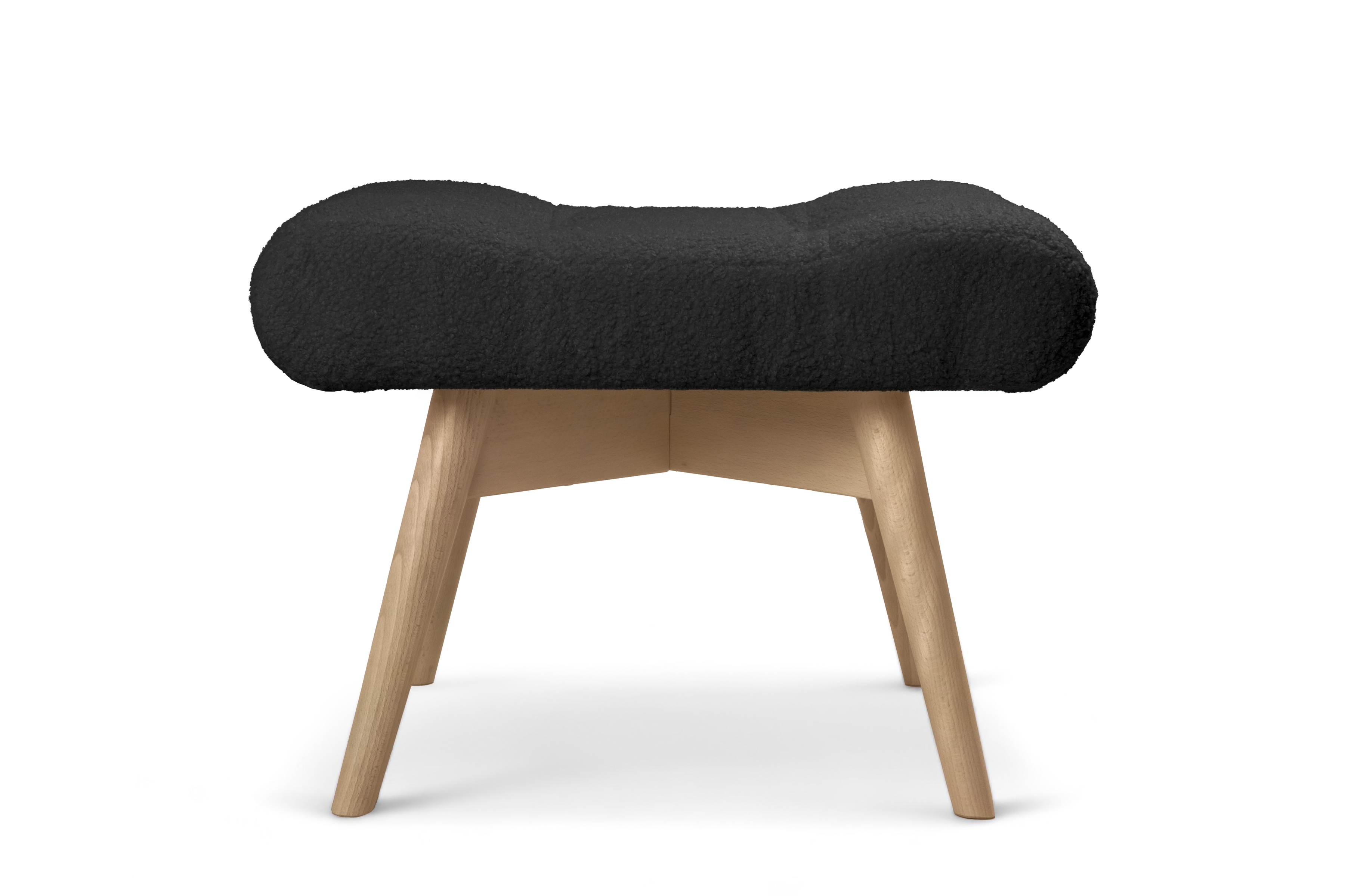 Taburet prošívaný Nordic - černá boucle Lambi 13 / nožky buk Taburet došívaná Ušák Skandynawski Nordic - černá boucle Lambi 13 / buk 