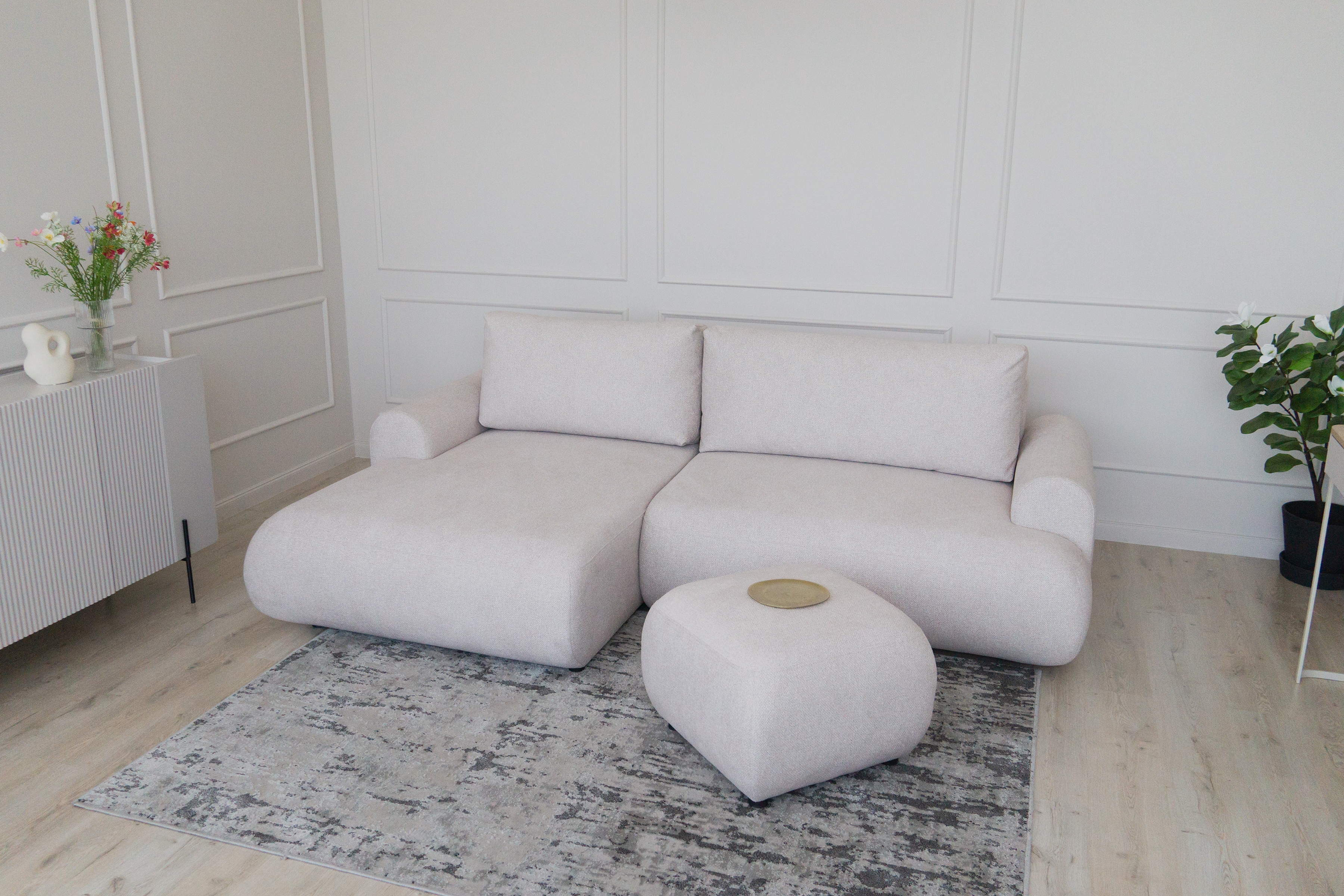 Taburet Lotulis - krémová Blur 01 Taburet čalouněná Lotulis - kremowa Pletenina hydrofobowa Blur 01