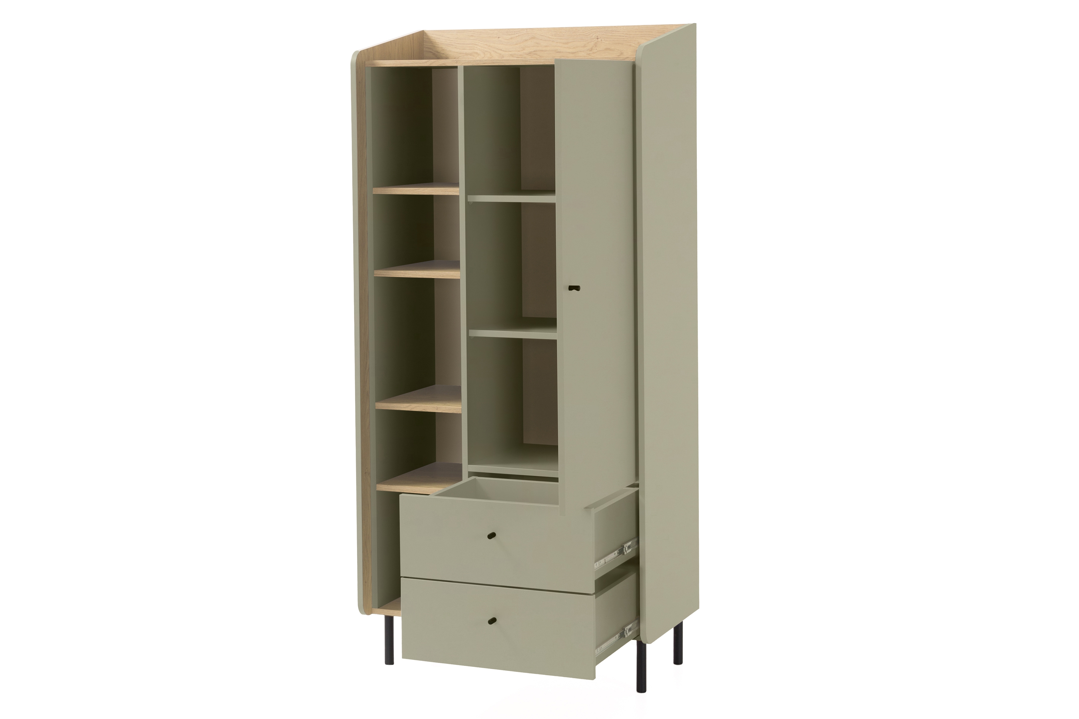 Vysoká komoda Alessio 80 cm - eukalyptus / dub baltic dune Regál Alessio 5 so zásuvkami 80 cm - eukaliptus / Dub olejowany