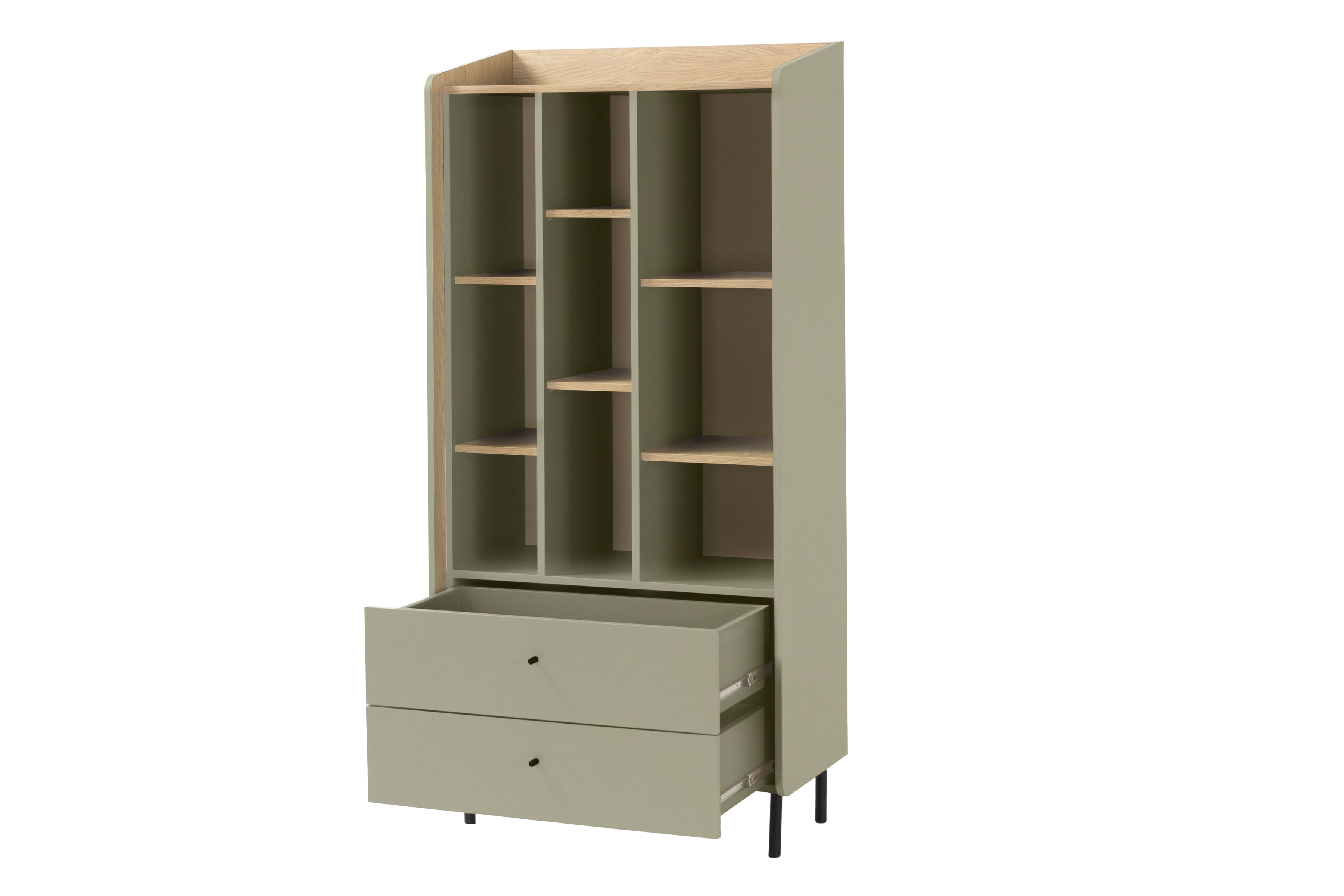 Regál Alessio 80 cm so zásuvkami - eukalyptus / dub baltic dune Regál Alessio 6 so zásuvkami 80 cm - eukaliptus / Dub olejowany