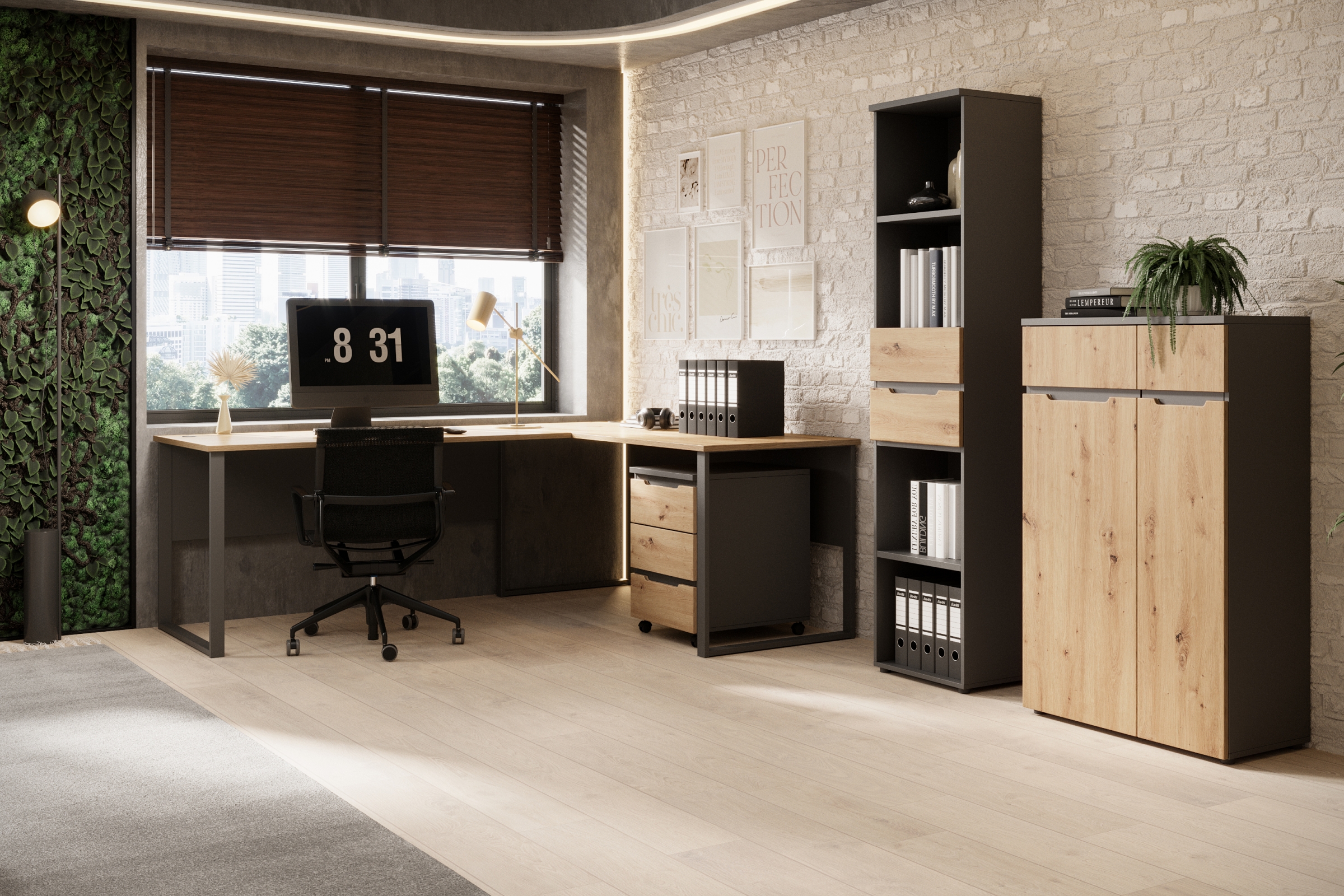 Regál Brego 45 cm nízký - dub artisan / grafitová Regál Brego niski 45 cm - dub artisan/grafit