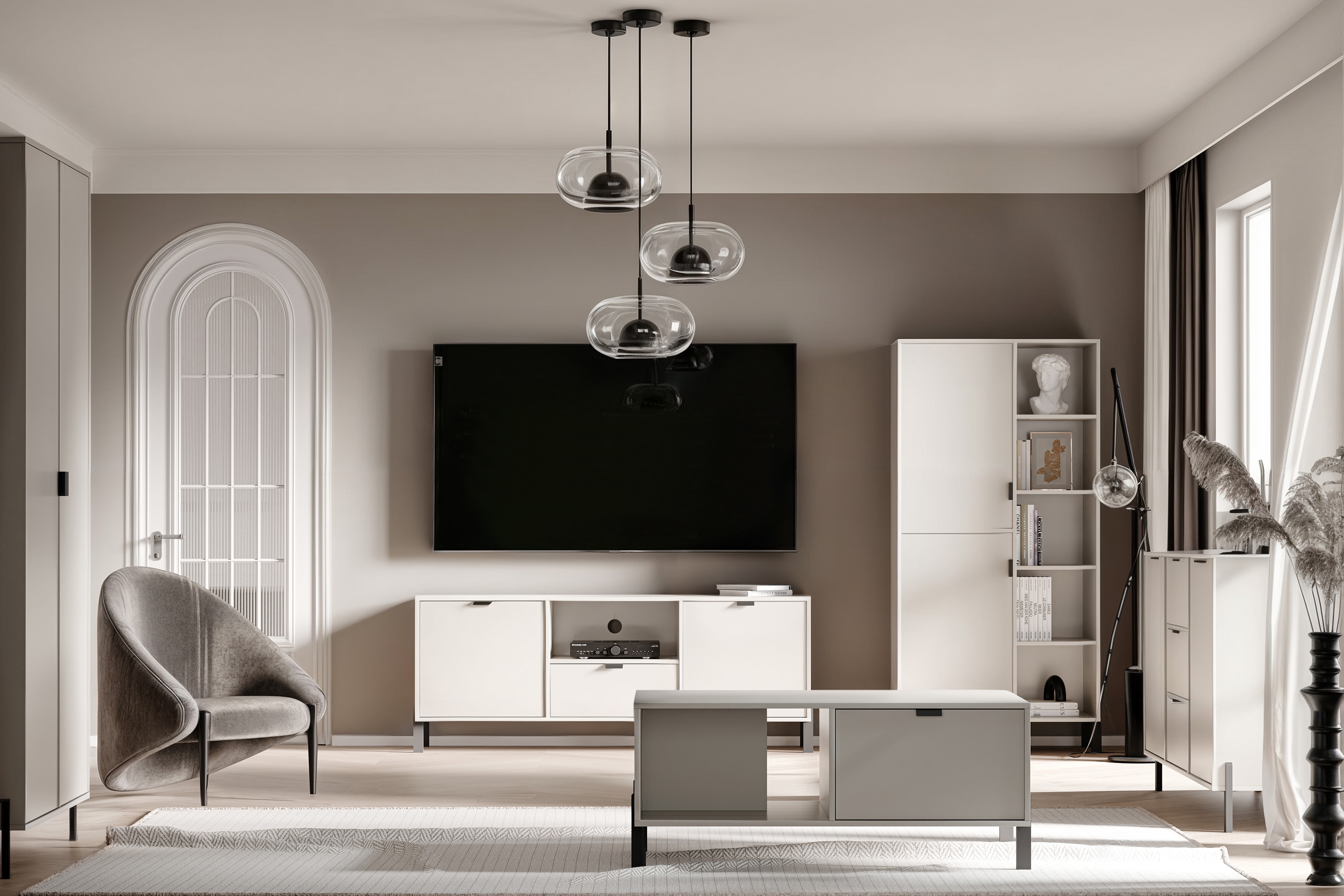 Regál Cremona 80 cm z szafkami - Béžová Pieskový  Regál Cremona 80 cm z szafkami pravá strana - Béžová Pieskový 