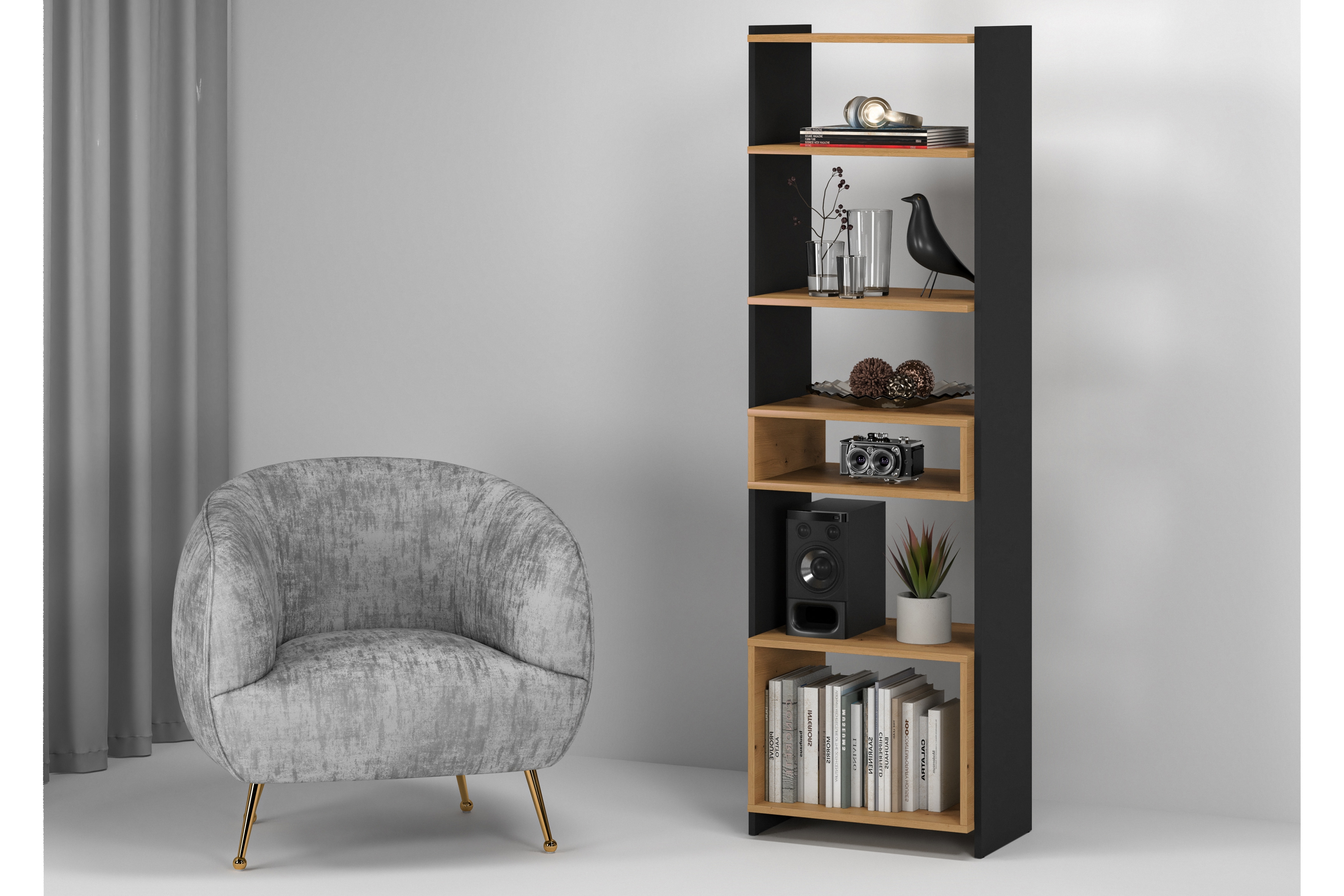 Regál Danli 55 cm - dub artisan / černá Regál Danli 02 - 55 cm - Dub artisan / Černý