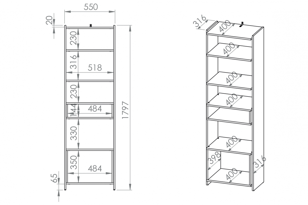 Regál Danli 55 cm - dub artisan / černá Regál Danli 02 - 55 cm - Dub artisan / Černý