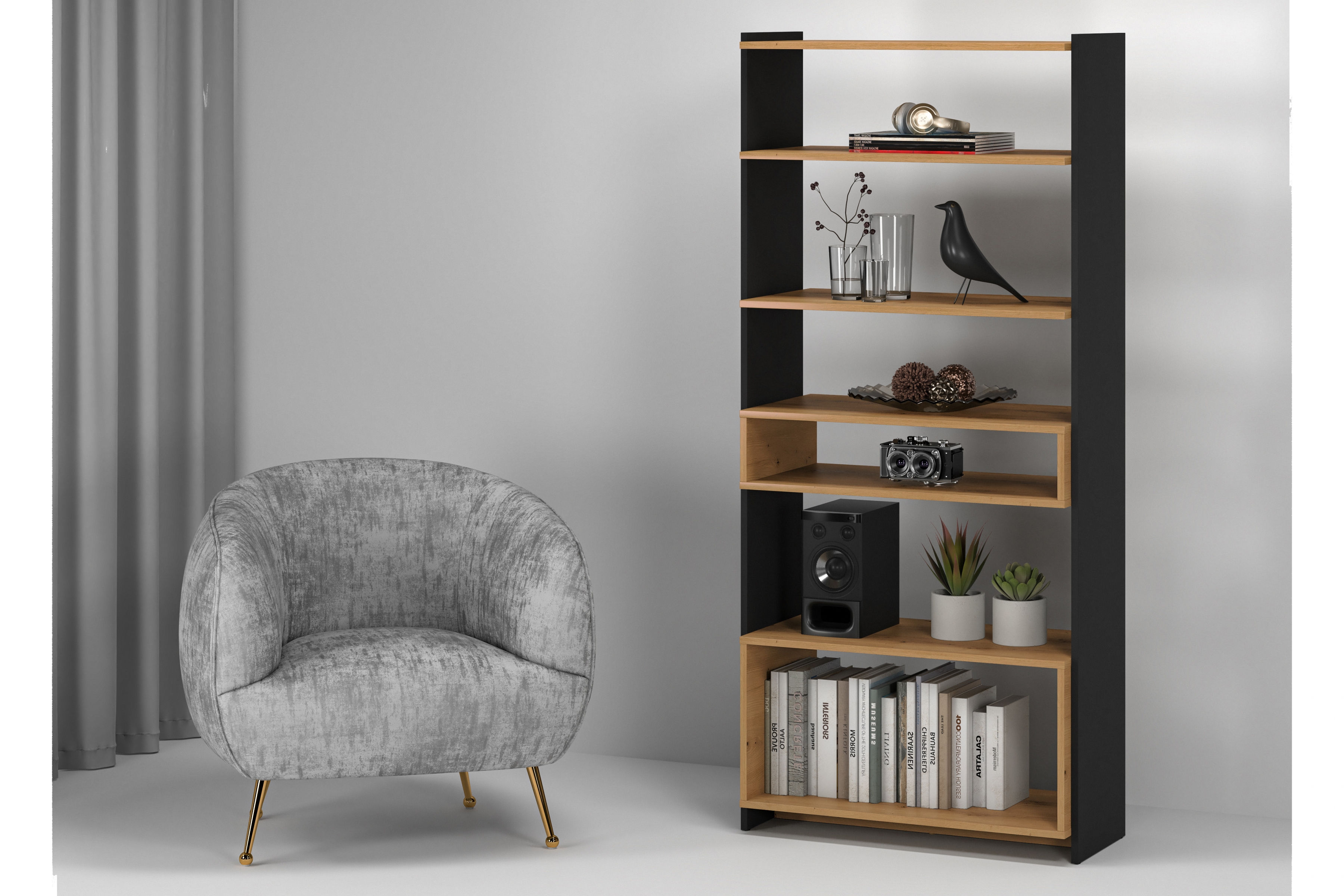 Regál Danli 80 cm - dub artisan / černá Regál Danli 04 - 80 cm - Dub artisan / Černý