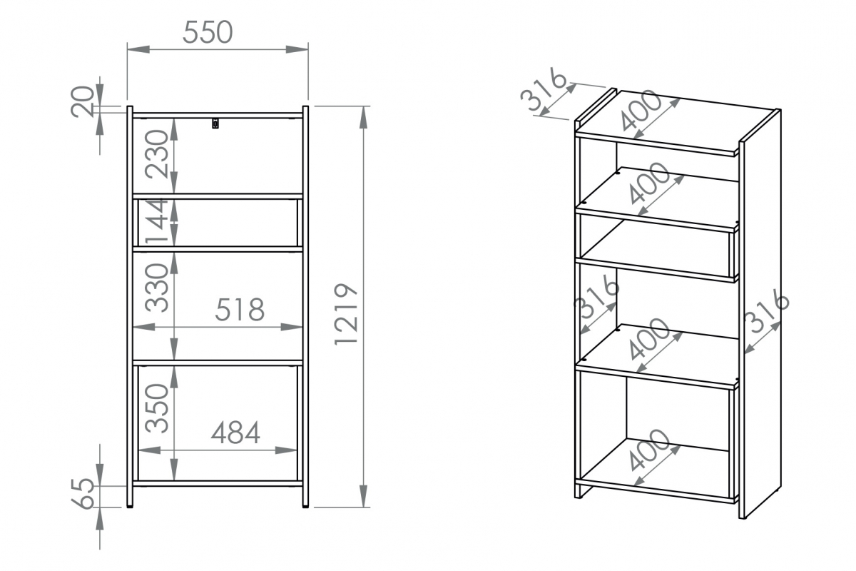 Regál Danli 55 cm - dub artisan / černá Regál Danli 05 - 55 cm - Dub artisan / Černý