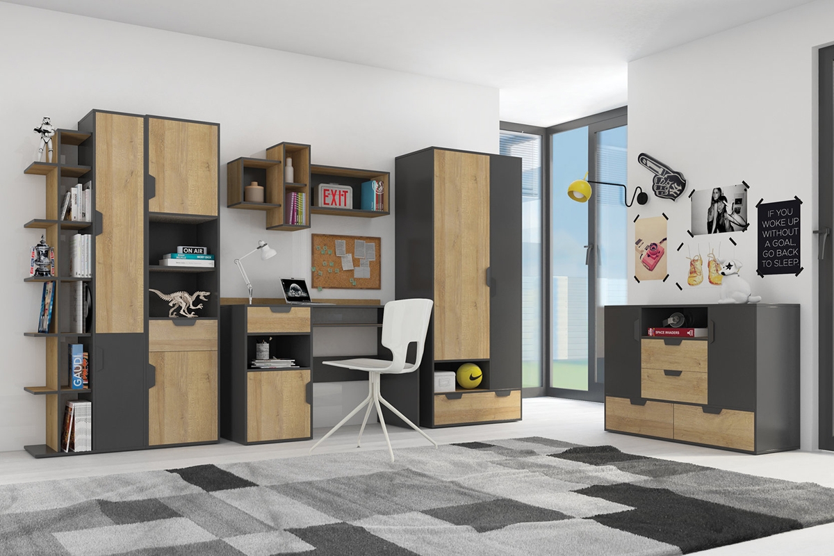 Regál dvojdverový s policami Nano 5 L/P - grafit / Dub riviera Nábytok do izby naStôlatka