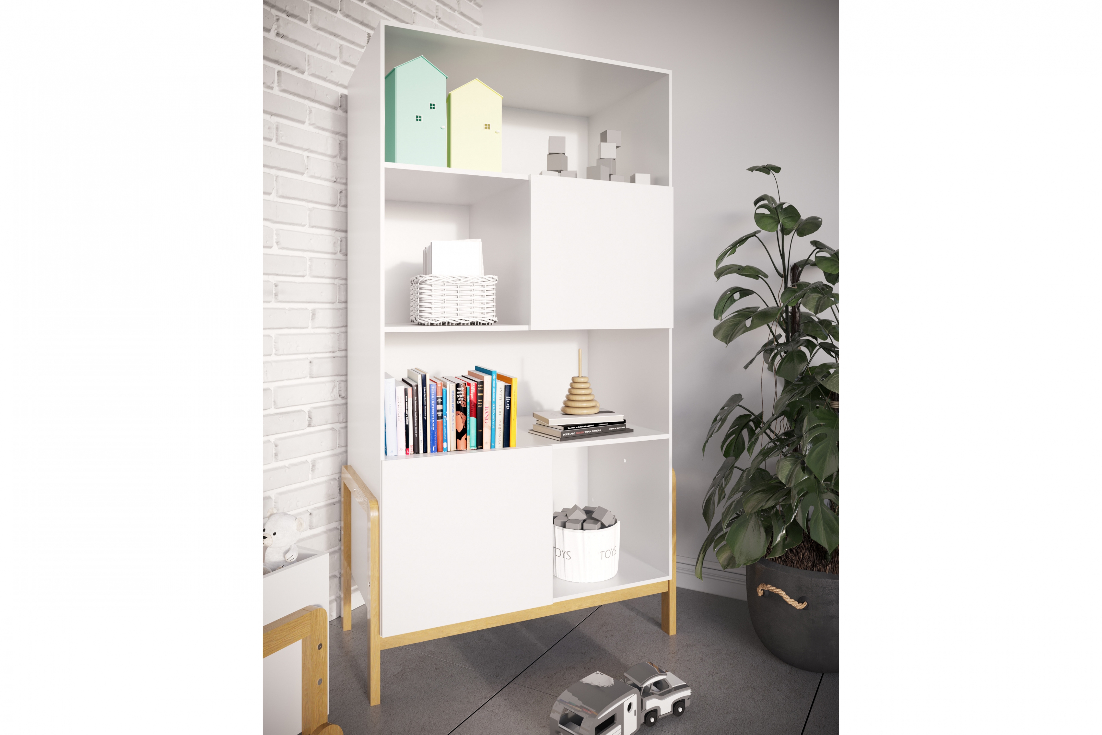 Detský regál Silia 90 cm - alpská biela / dub Regál Detský Silia 90 cm - Biela alpejska / Dub