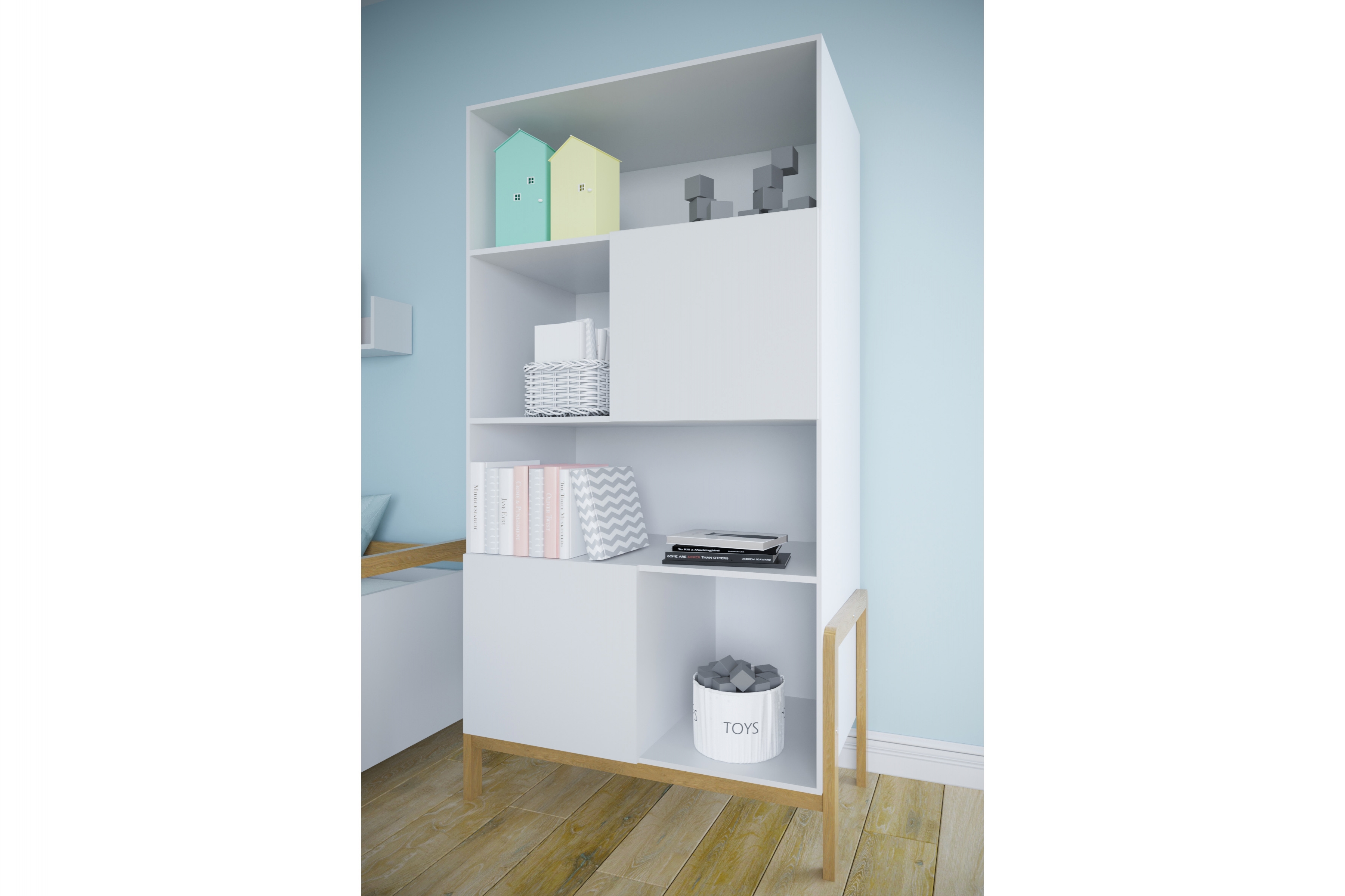 Detský regál Silia 90 cm - alpská biela / dub Regál Detský Silia 90 cm - Biela alpejska / Dub