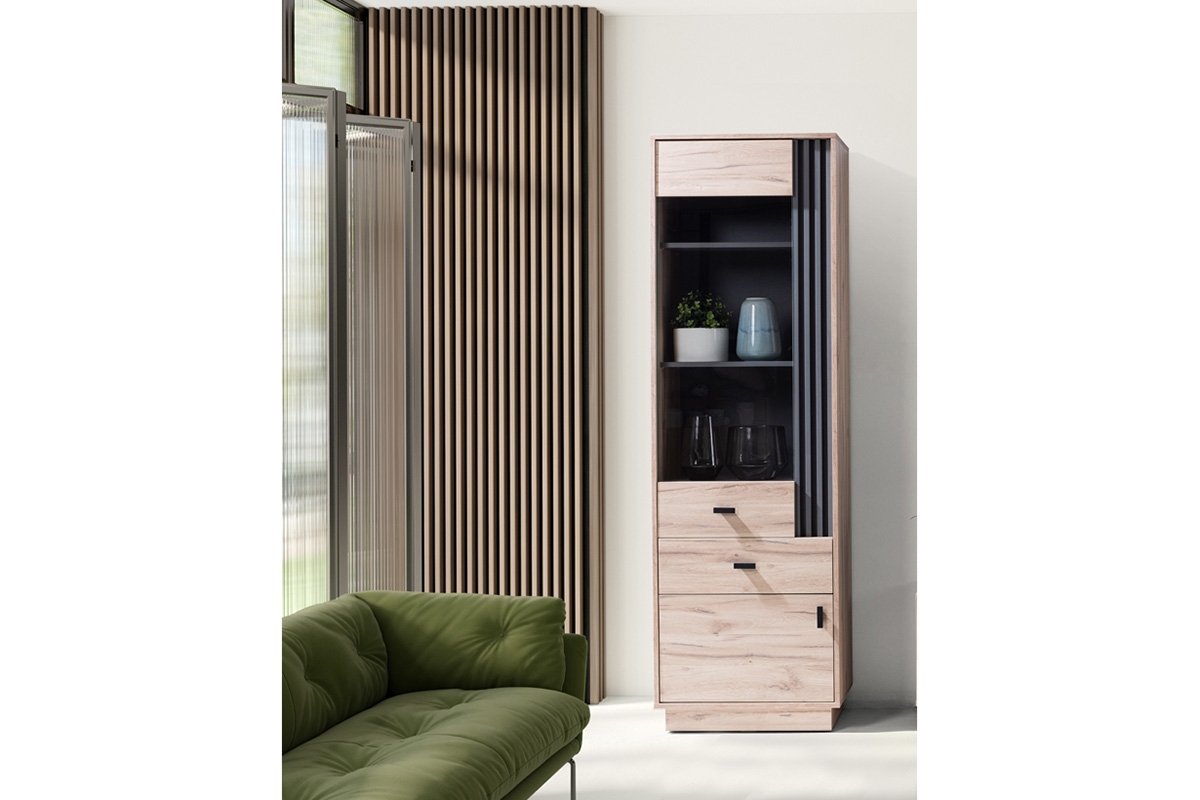 Regál jednodverová s dvoma zásuvkami Allmo AL3 - Dub estana / Antracitová Regál . s dvoma zásuvkami