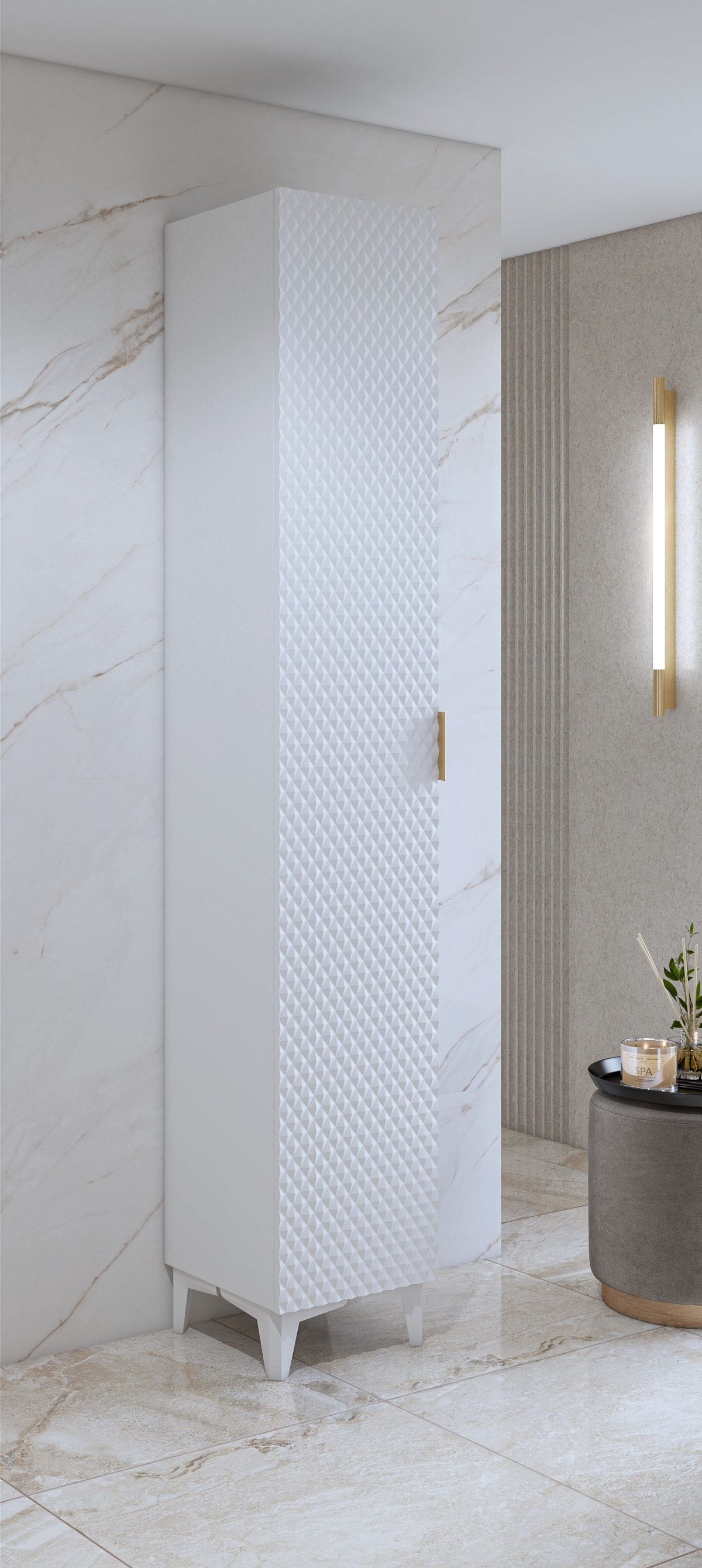 Koupelnový regál Laura 35 cm - bílá / bílý pyramidický mat Regál lazienkowy Laura 35 cm - bílá / bílá mat piramidki