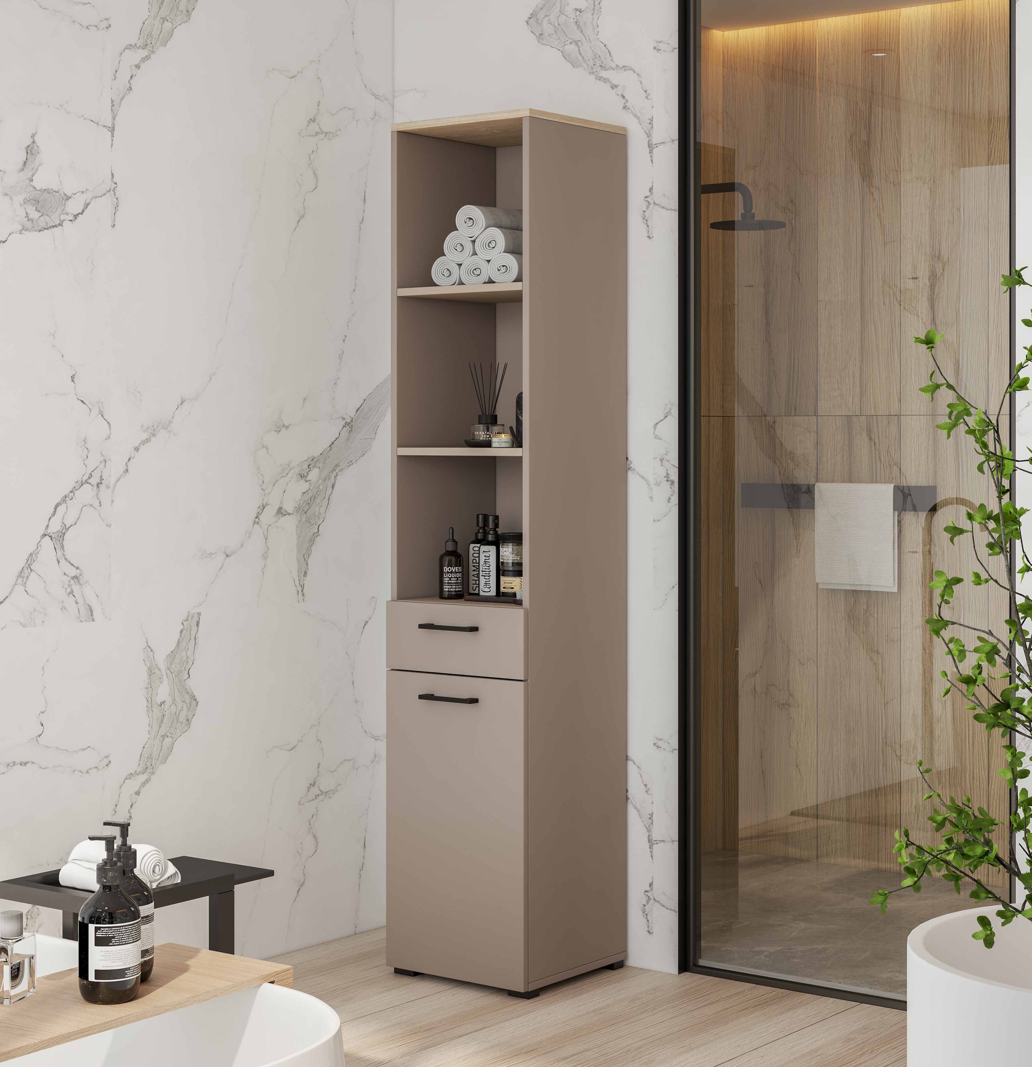 Regál lazienkowy Rosa z szuflada - congo / Dub olejowany Regál lazienkowy Rosa z szuflada - congo / Dub olejowany