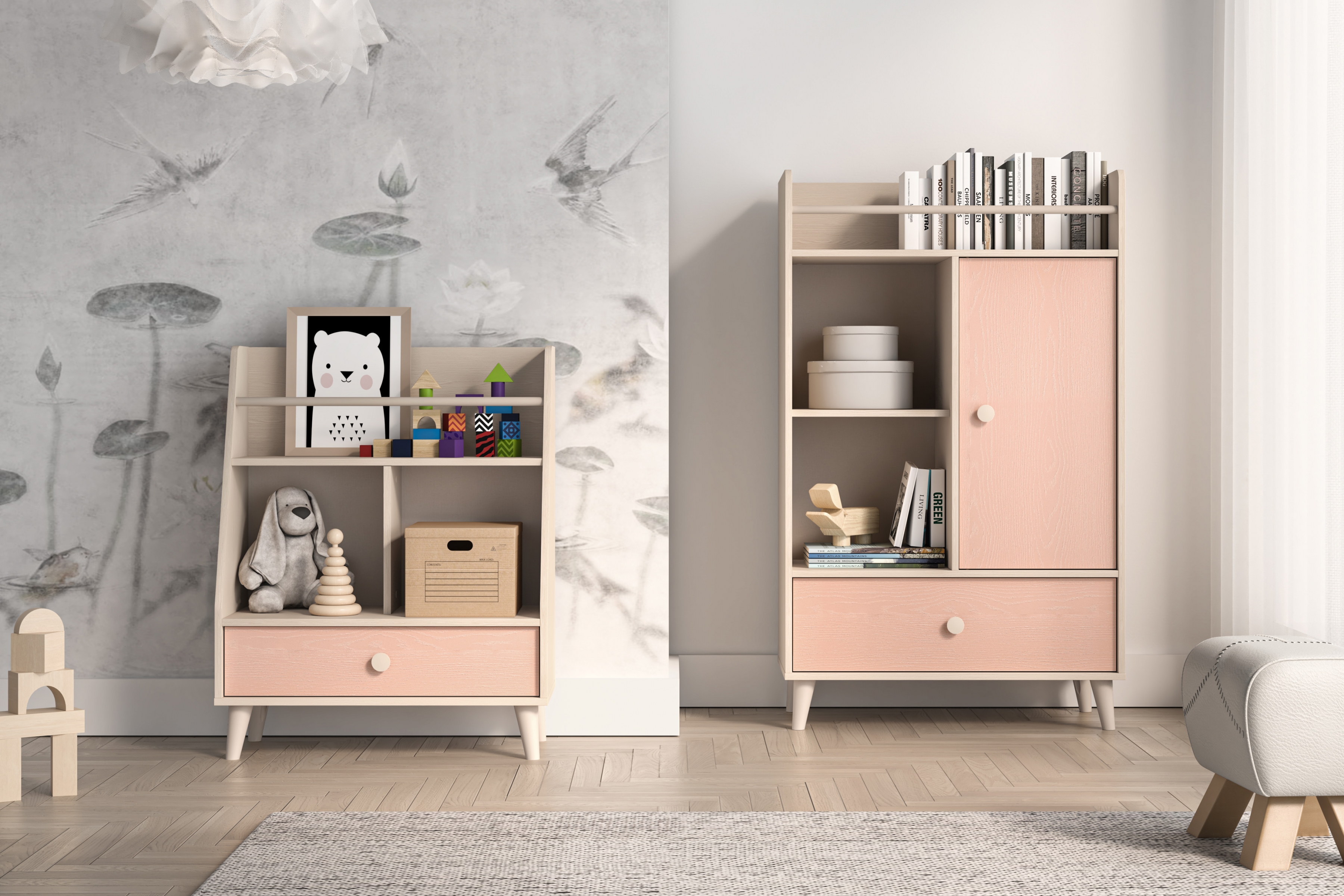 Dětský regál Marla 72 cm - pouštní písek / růžová Regál Marla 72 cm - piasek pustyni / millenial pink