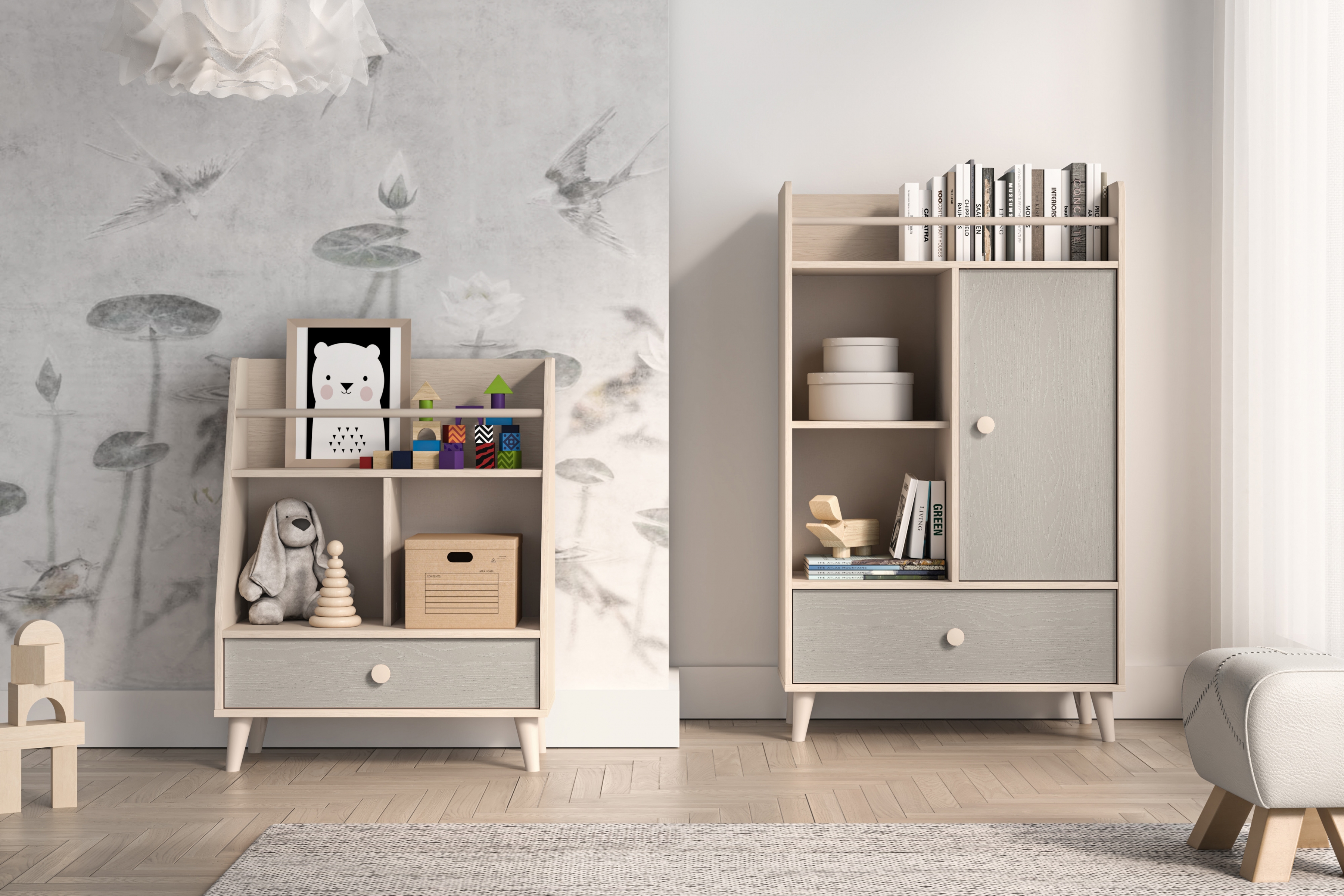 Dětský regál Marla 72 cm - pouštní písek / šedá pallad Regál Marla 72 cm - piasek pustyni / šedá pallad