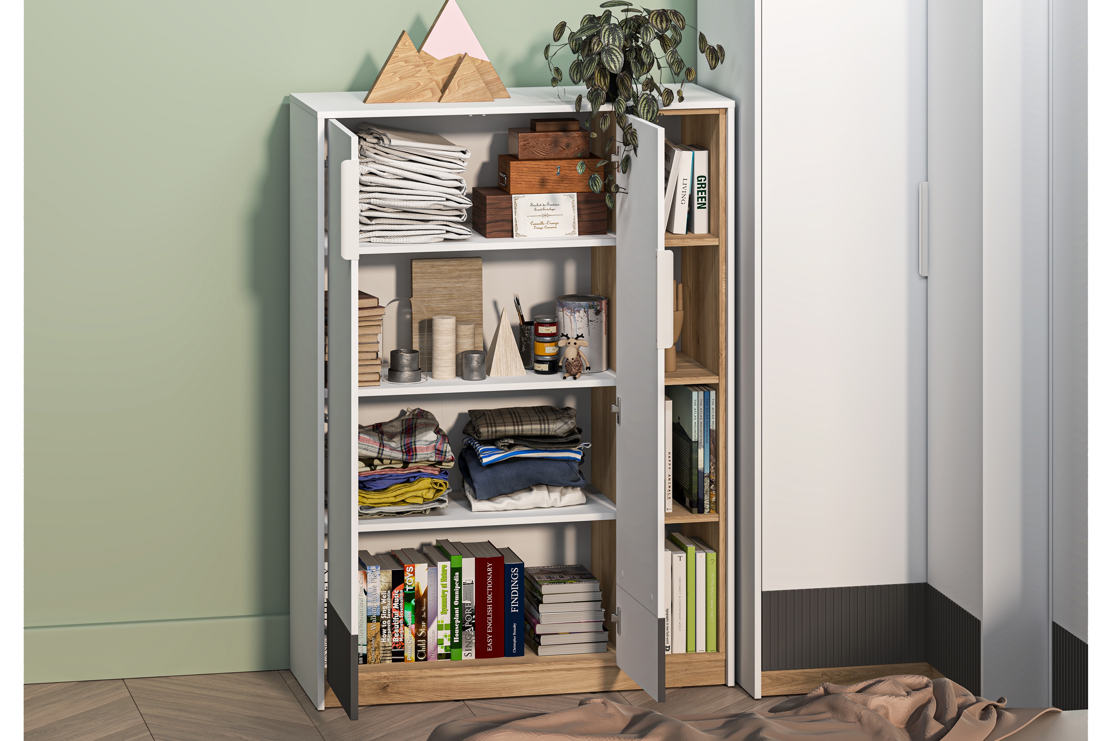 Studentský regál Gaoli 101 cm - bílá / dub castello / grafit Regál do mladé Gaoli 05 - 101 cm - Bílý / Dub castello / grafit