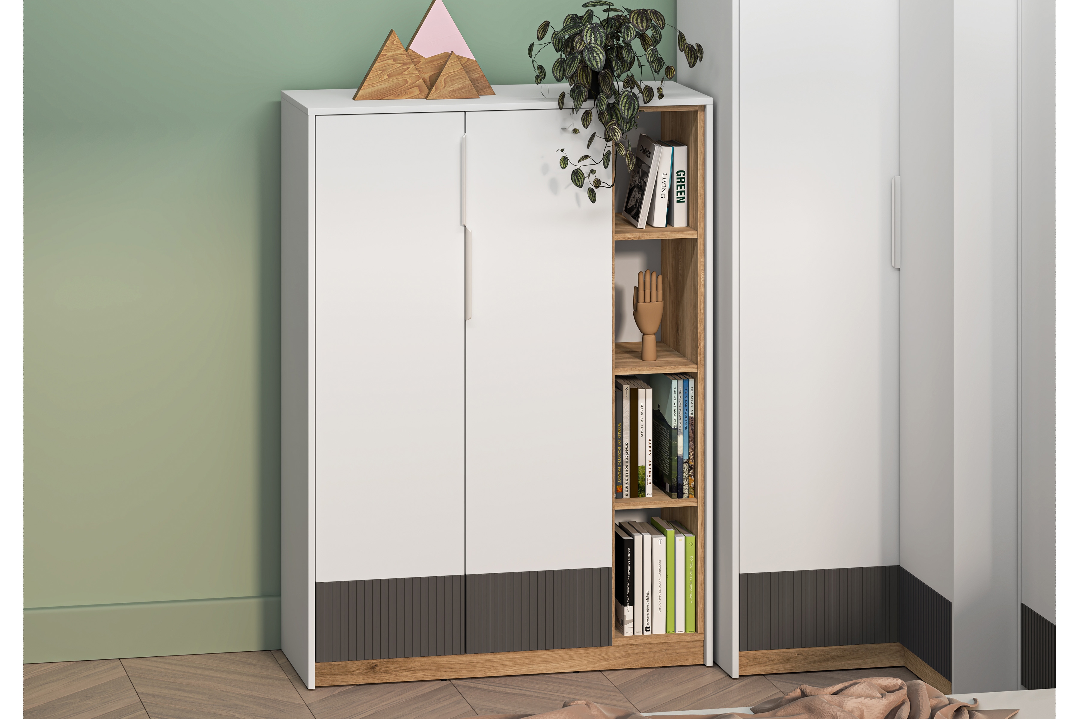 Studentský regál Gaoli 101 cm - bílá / dub castello / grafit Regál do mladé Gaoli 05 - 101 cm - Bílý / Dub castello / grafit