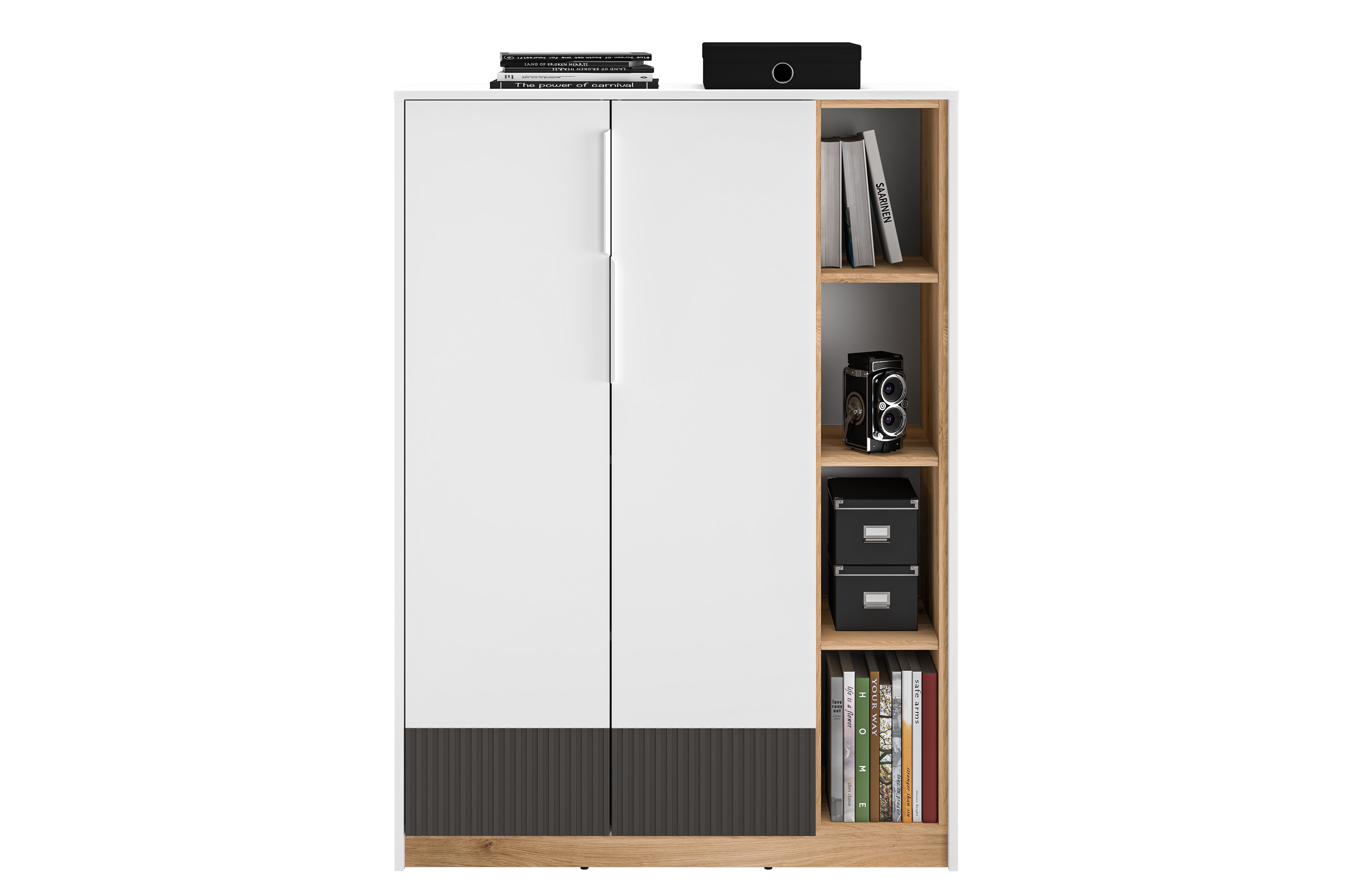 Studentský regál Gaoli 101 cm - bílá / dub castello / grafit Regál do mladé Gaoli 05 - 101 cm - Bílý / Dub castello / grafit