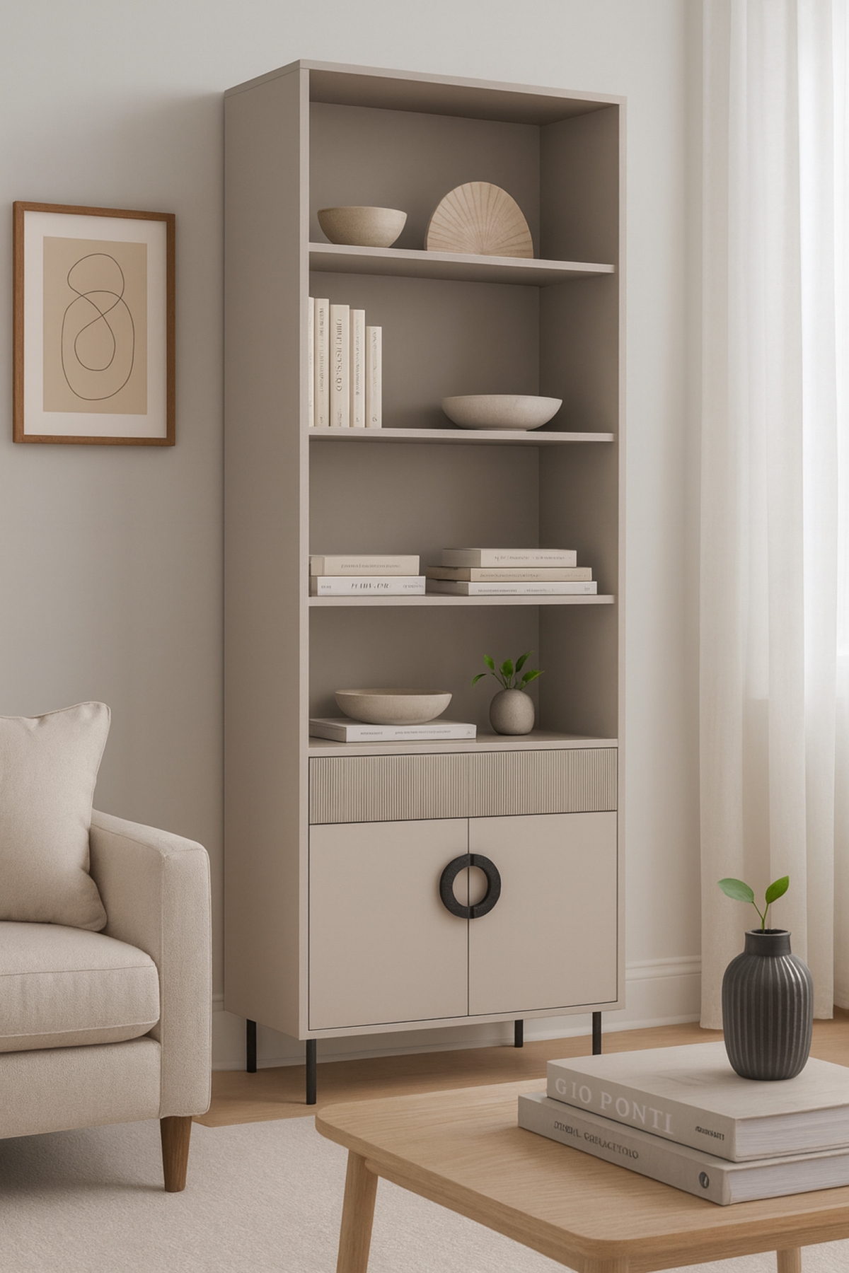 Regál Nubo 100 cm s dvojitými dvierkami a zásuvkou – kašmírová / čierna Regál Nubo 100 cm podwojny z szuflada - kašmír / Čierny