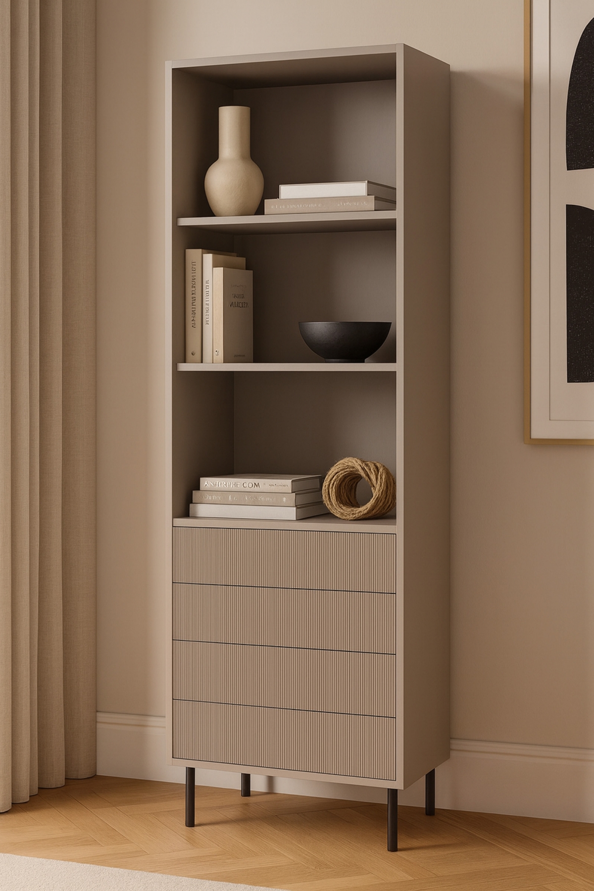 Regál Nubo 53 cm se zásuvkami - kašmírová / černé nožky Regál Nubo 53 cm se zásuvkami - kašmír / černé nožičky