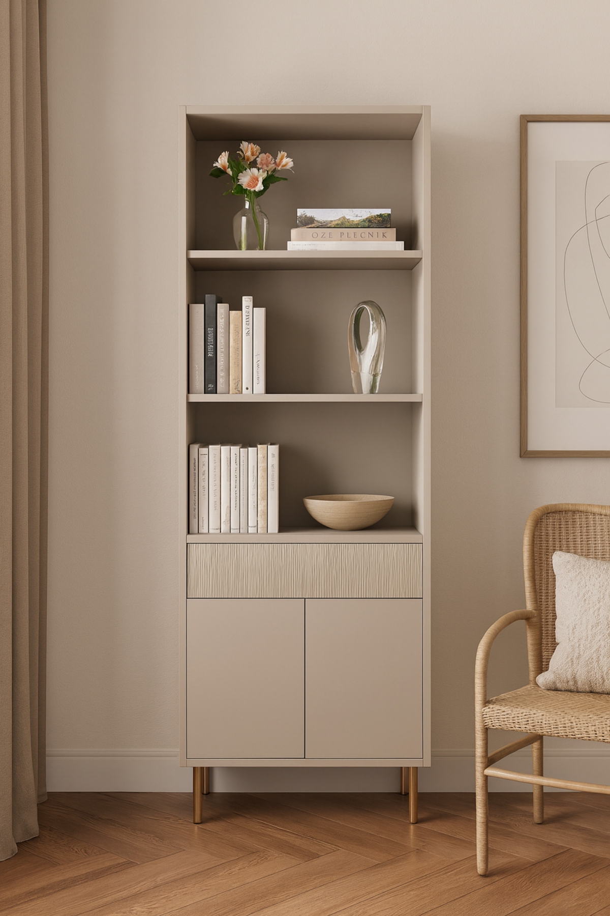 Regál Nubo 53 cm so zásuvkami - kašmír / zlaté nožičky Regál Nubo 53 cm so zásuvkami - kašmír / zlote nožičky