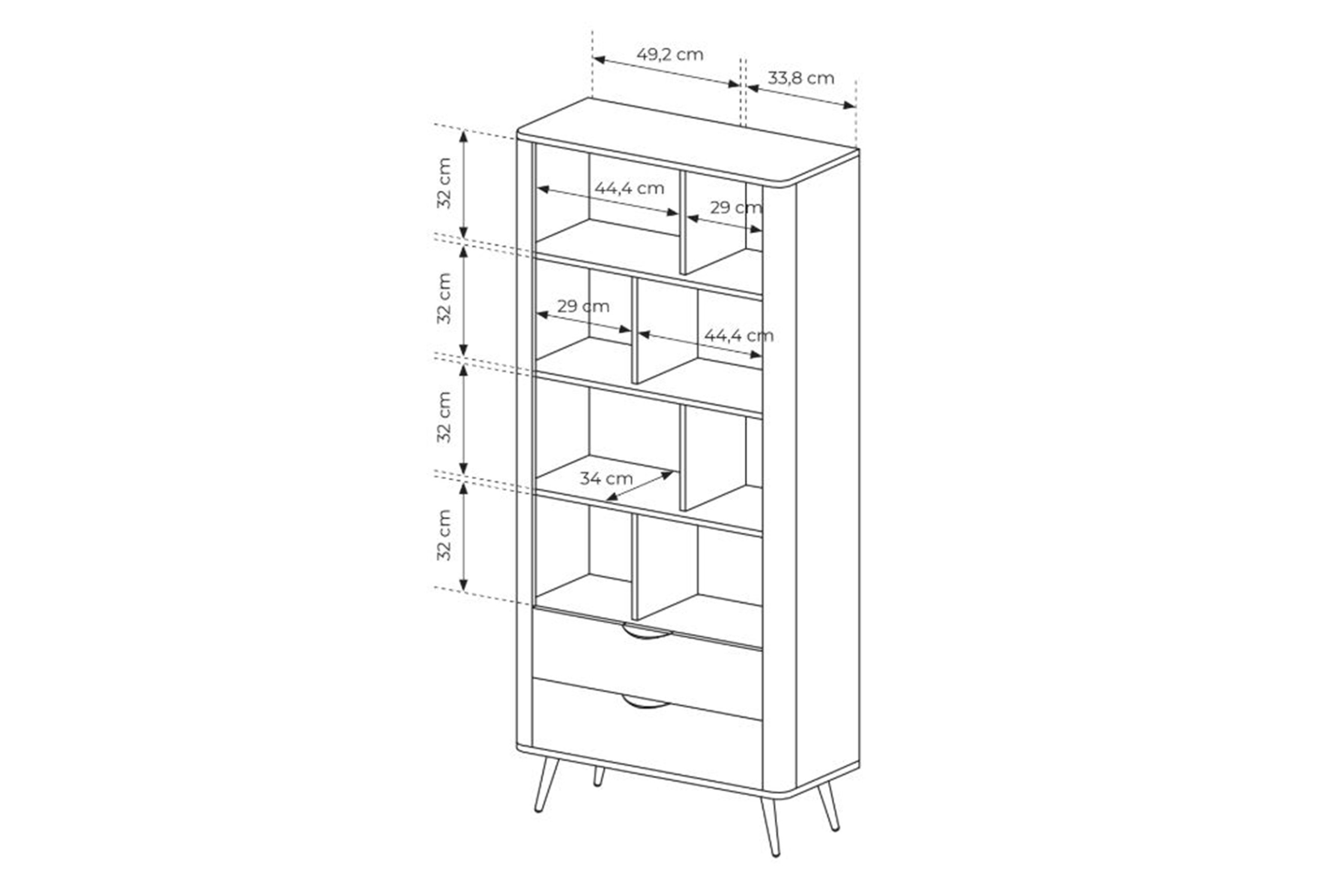 Otevřený regál Edrin 88 cm se zásuvkami - dub dunin / černá Regál otwarty Edrin 88 cm se zásuvkami - dub dunin / černá