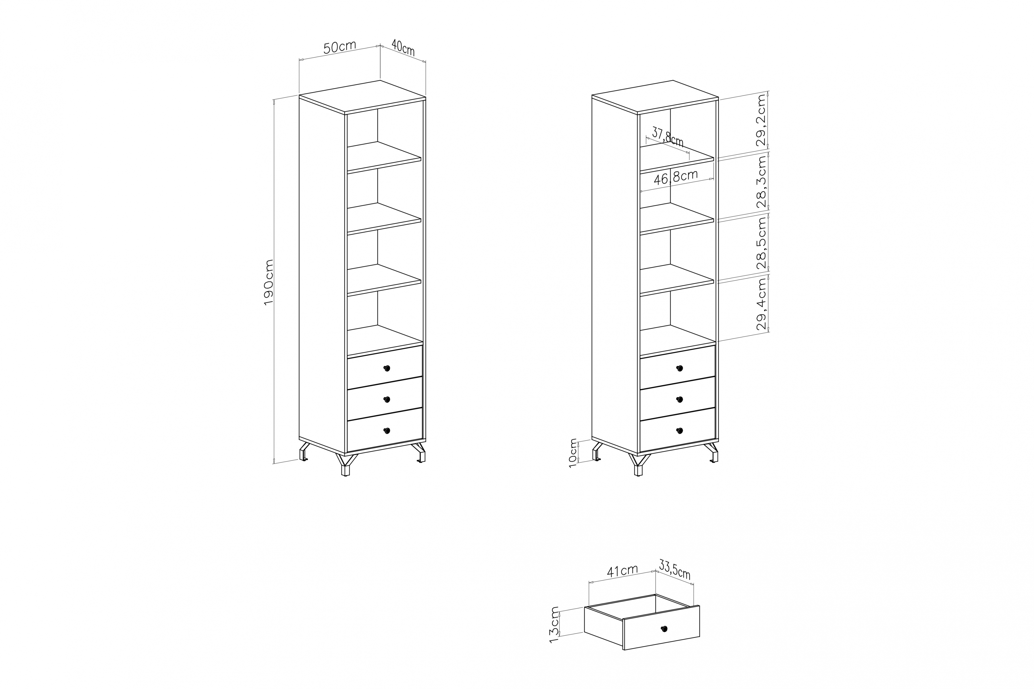 Regál Bergen 50 cm se zásuvkami - bílá Regál Ozoli 50 cm se zásuvkami - bílá
