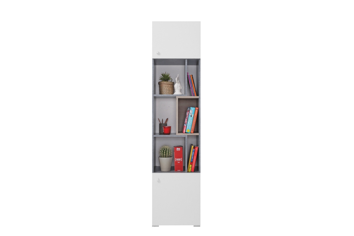 Regál dvojdverový s otvorenými policami Sigma SI6 L/P - biely lux / betón / Dub Regál prosty Pre mladých