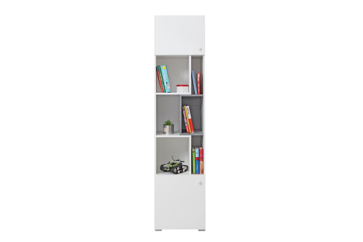 Regál dvojdverový s otvorenými policami Sigma SI6 L/P - biely lux / betón Regál wysoki Pre mladých