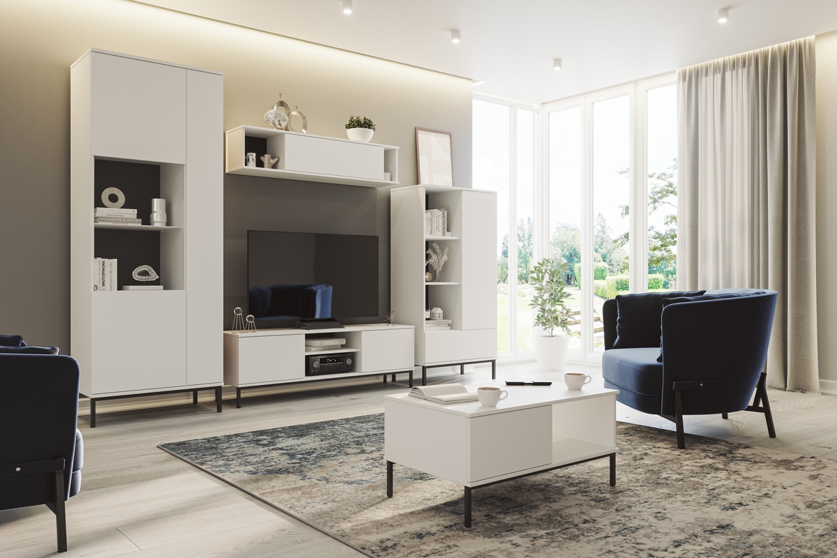 Regál so zásuvkou Tristal - biely mat Regál Tristal s výklenkommi