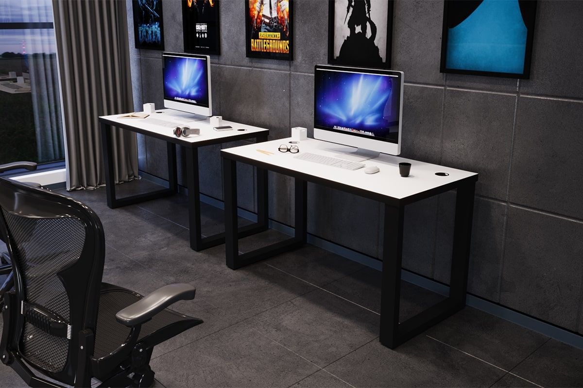 PC stôl Seman 135 cm s kovovými nohami - biela / čierna Písací stôl gamingowe Seman na stalowych nogach - biela / čierny 