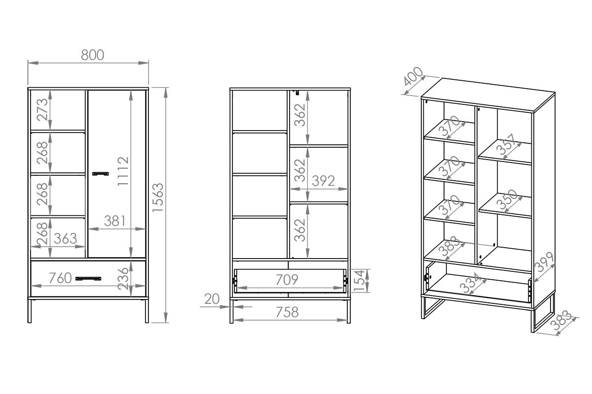 Regál Kawana 04 so zásuvkou 80 cm na kovových nohách - čierny / craft zlaté / oceľ premium Regál z szuflada Colt 04 na kovových nohách 80 cm - Čierny / craft zlaté / oceľ premium - Rozmery