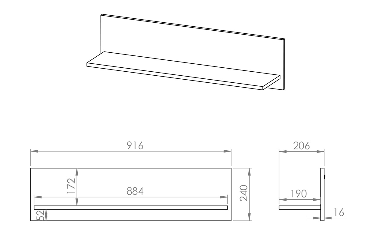 Závěsná police Kawana 110 cm - černá / dub craft police závěsná 110 cm Colt 11 - Černý / craft Podstavec - Rozměry