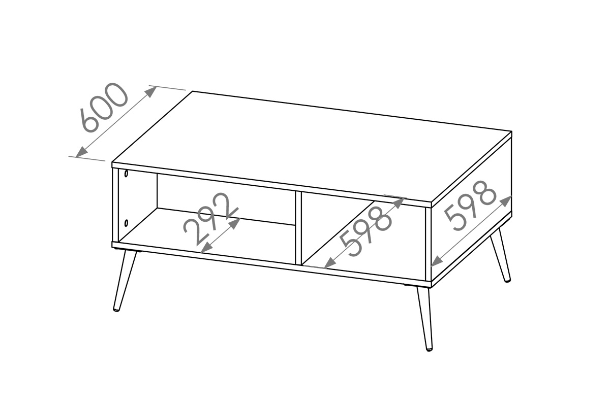Konferenční stolek Euras 07 90x60 cm - labrador / zlaté nožky Konferenční stolek Forest 07 z wnekami - labrador / Podstavec - Rozměry