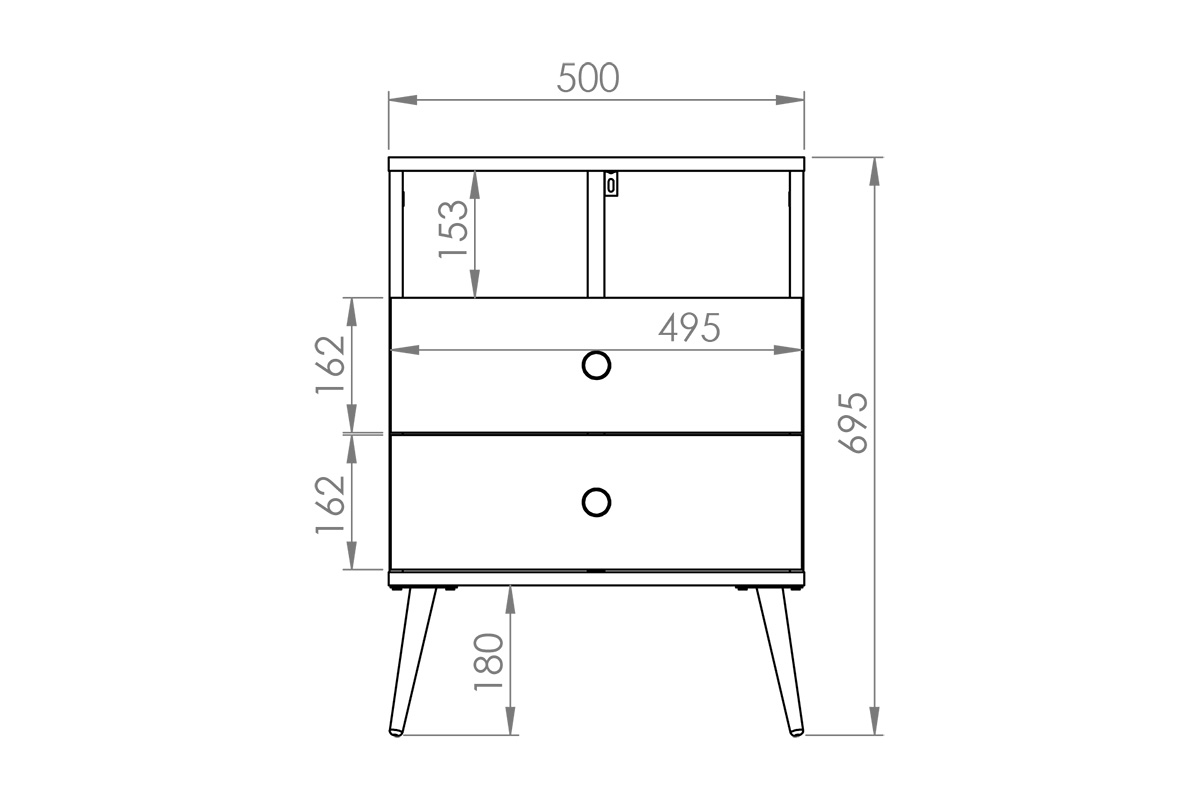 Noční stolek Euras 10 - 50 cm / 2 zásuvky - labrador / zlaté nožky Noční stolek Forest 10 se dvěma zásuvkami i wneka - labrador / Podstavec - Rozměry