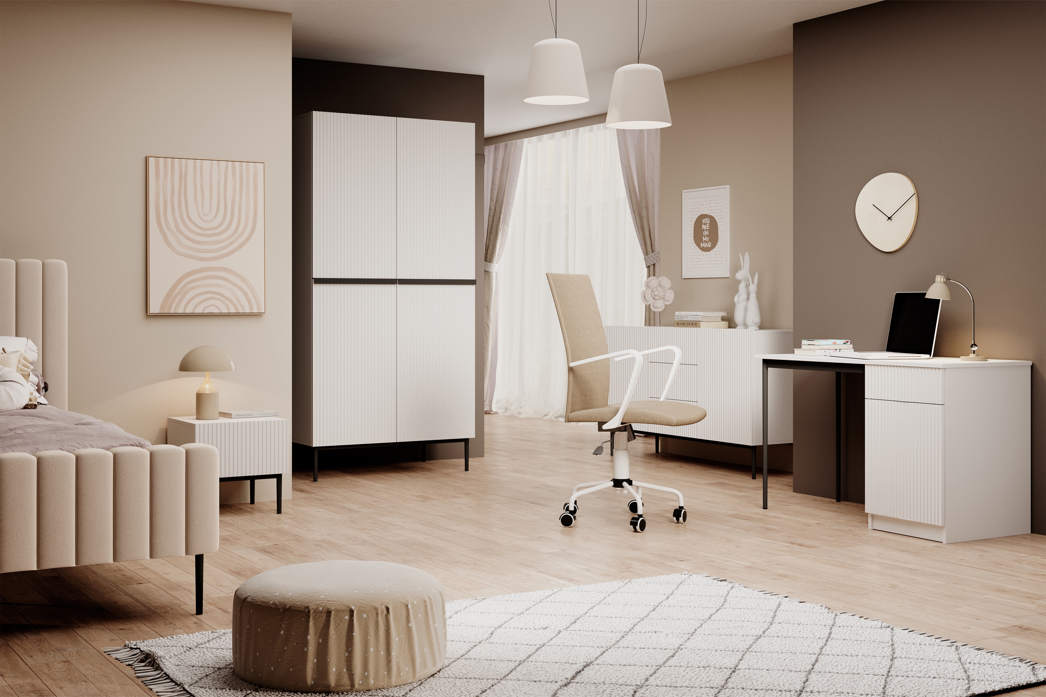 Skriňa Nicol 100 cm - biely mat / čierne nožičky Safa Nicole 100 cm z metalowymi nogami i uchwytami - biely mat / čierny nozki