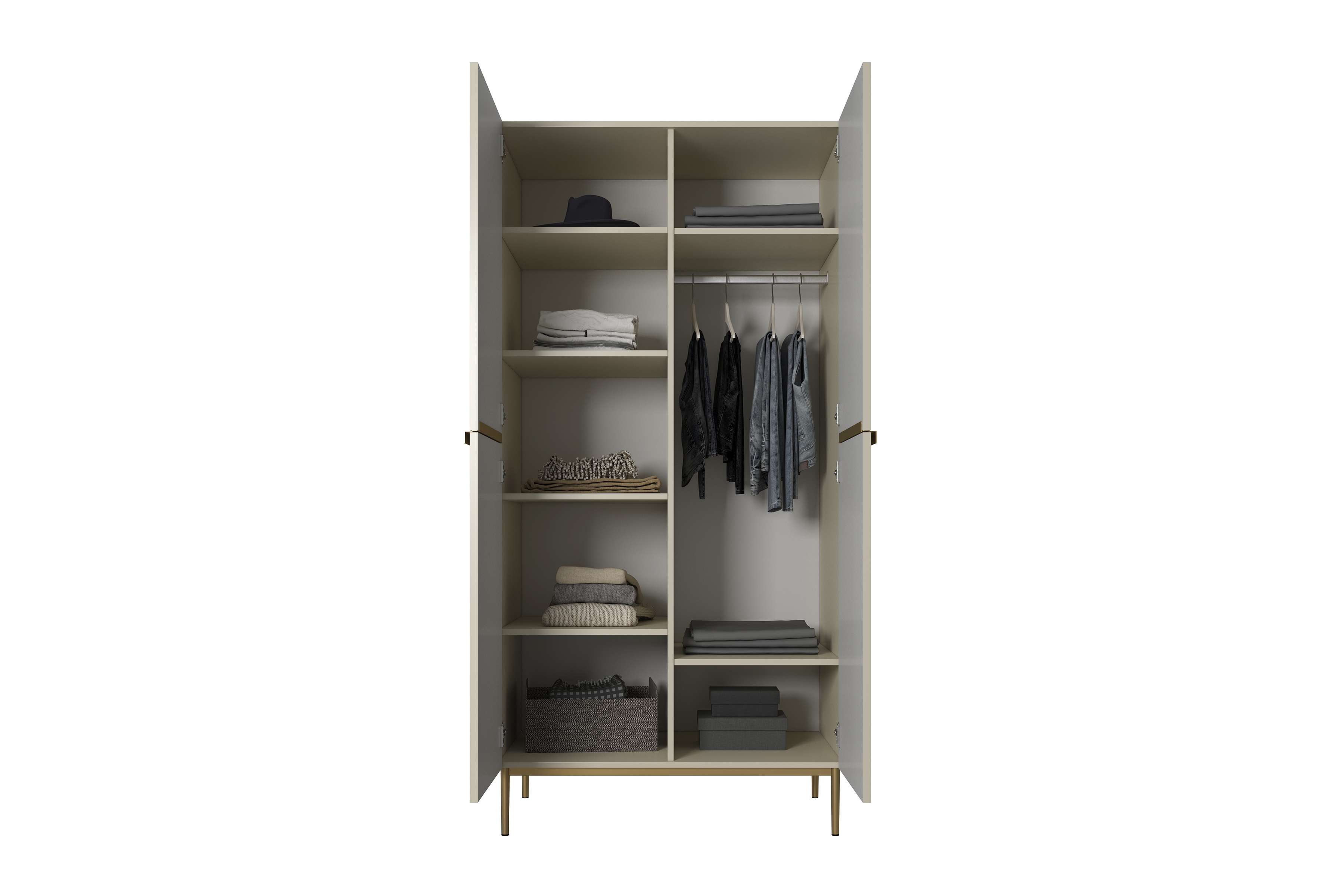 Skriňa Nicole s kovovými nohami 100 cm - kašmírová / zlaté nožičky Safa Nicole 100 cm z metalowymi nogami i uchwytami - kašmír / zlote nozki