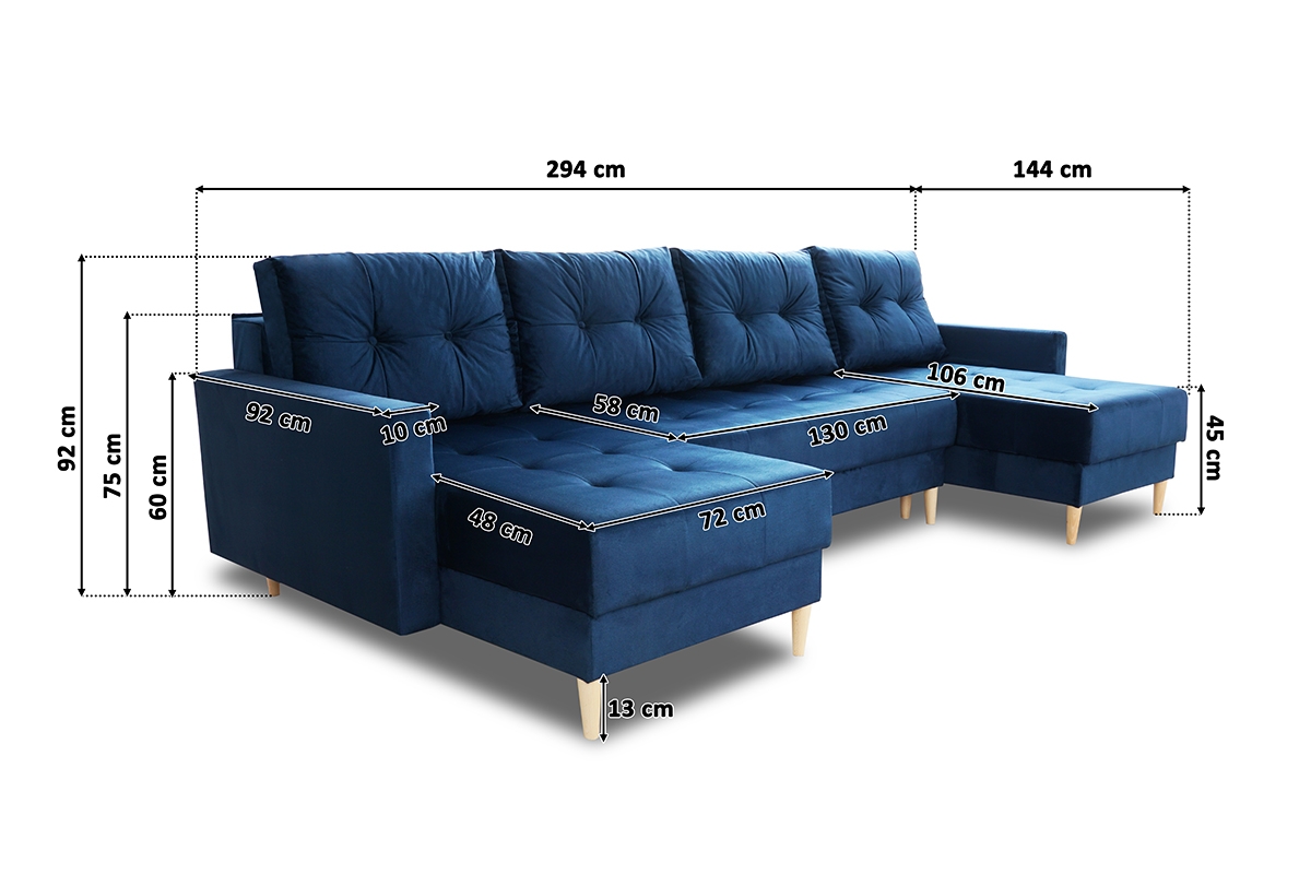 Škandinávsky Rozkladacia rohová sedacia súprava Romano U Škandinávsky Rohová rozkladacia sedačka Romano U - Rozmery