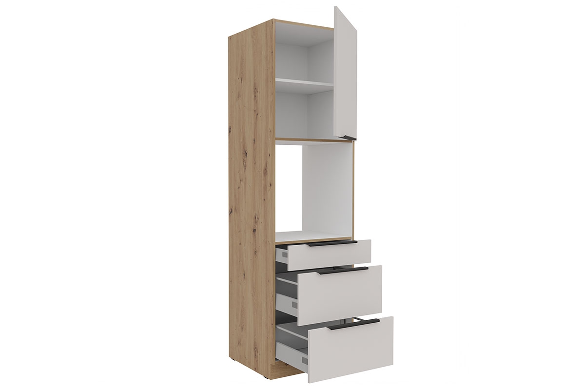 Kuchyňský sloupek Arvani 60 DPS-210 s zásuvkami pro troubu - kašmír / dub artisan vysoká skříňka kuchenny Arvani 60 DPS-210 se zásuvkami pro zabudowy piekarnika - kašmír / dub artisan