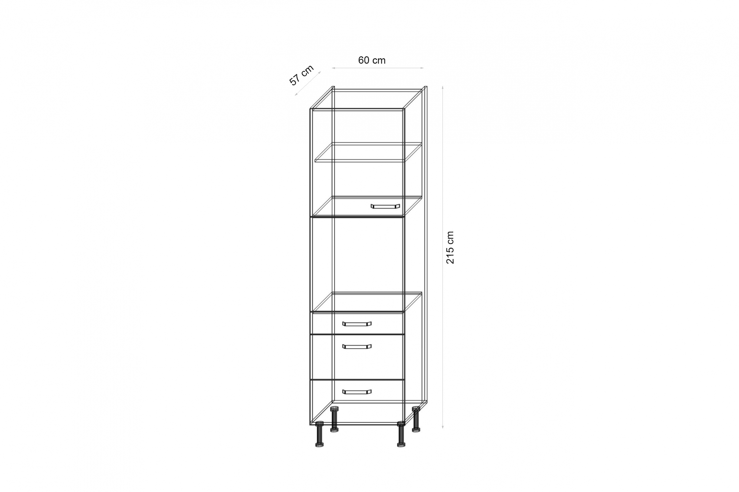 Regál pod vestavnou troubu Leonardi 60 cm s zásuvkami vysoká skříňka kuchenny Leonardi 60 DPS-215 3S 1F se zásuvkami do zabudowy piekarnika - jodelka / antracitová