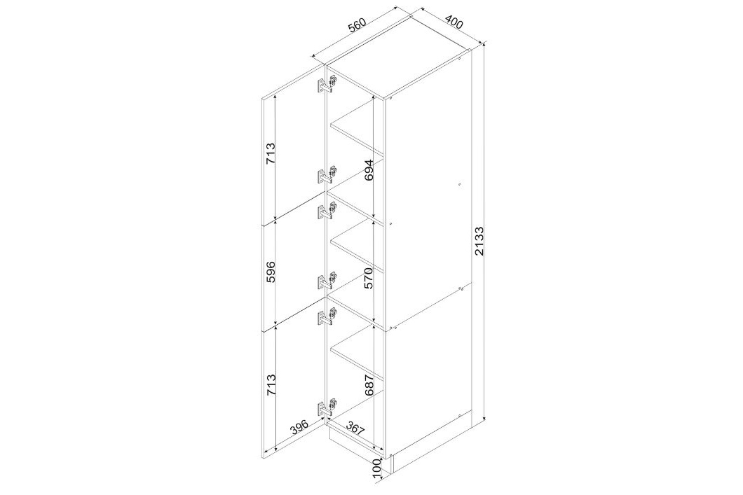 Spížní regál Natalia D40 SL/2133 P/L - šedý mat vysoká skříňka kuchenny Natalia D40 SL/2133 P/L dvoudveřový - šedá mat
