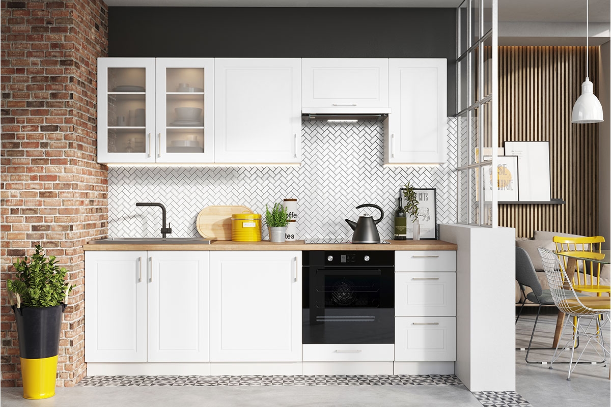 Kuchyňská skříňka regál Natalia D60 PK /2133 P/L pro vestavnou troubu - bílý lesk vysoká skříňka kuchenny Natalia D60 PK/2133 P/L dvoudveřový do zabudowy piekarnika - bílý lesk