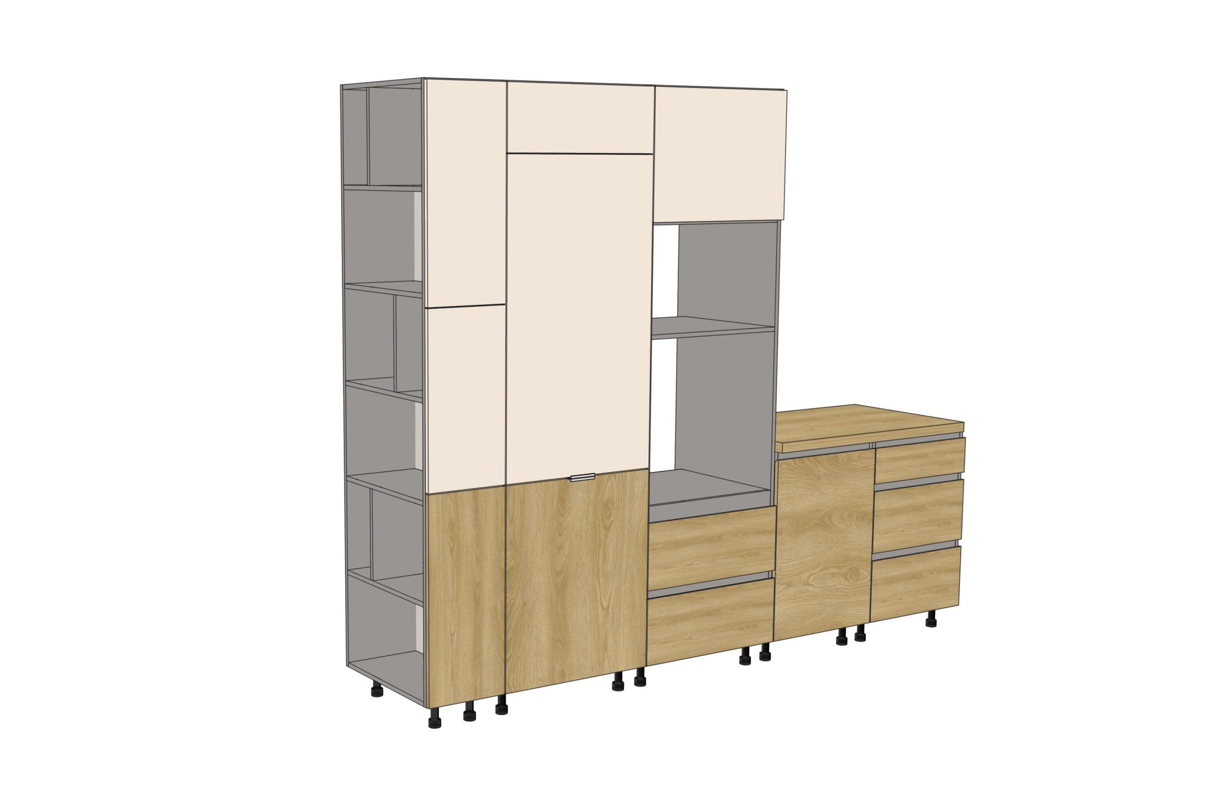 Kuchynský stĺpik Campari SKS30/2137 ukončovací s policami regál Kuchynský  zakonczeniowy - przykladowe zestawienie z innymi brylami 